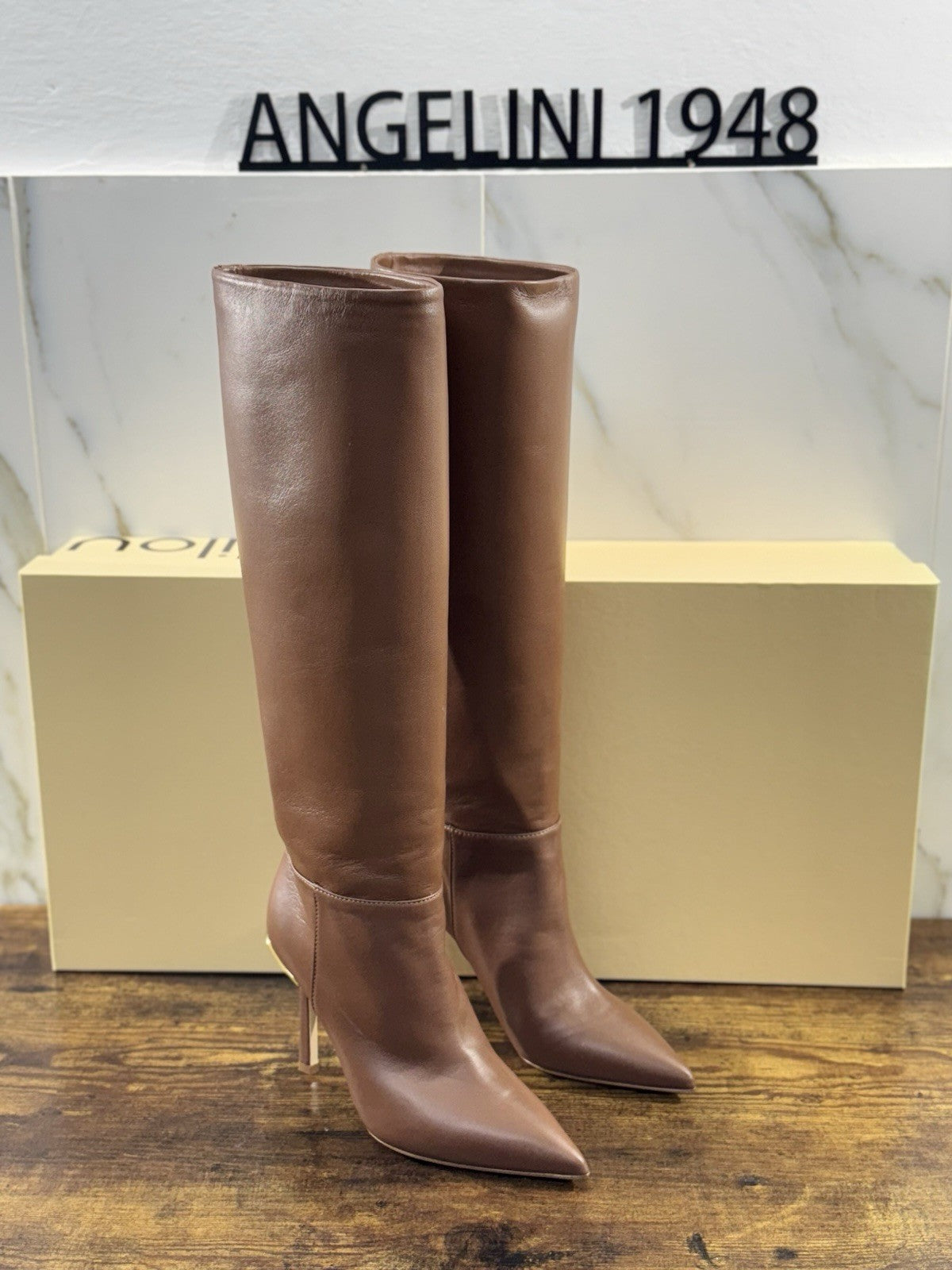 Ninalilou Stivale Donna Pelle Castagno Con Tacco Luxury Boot 37