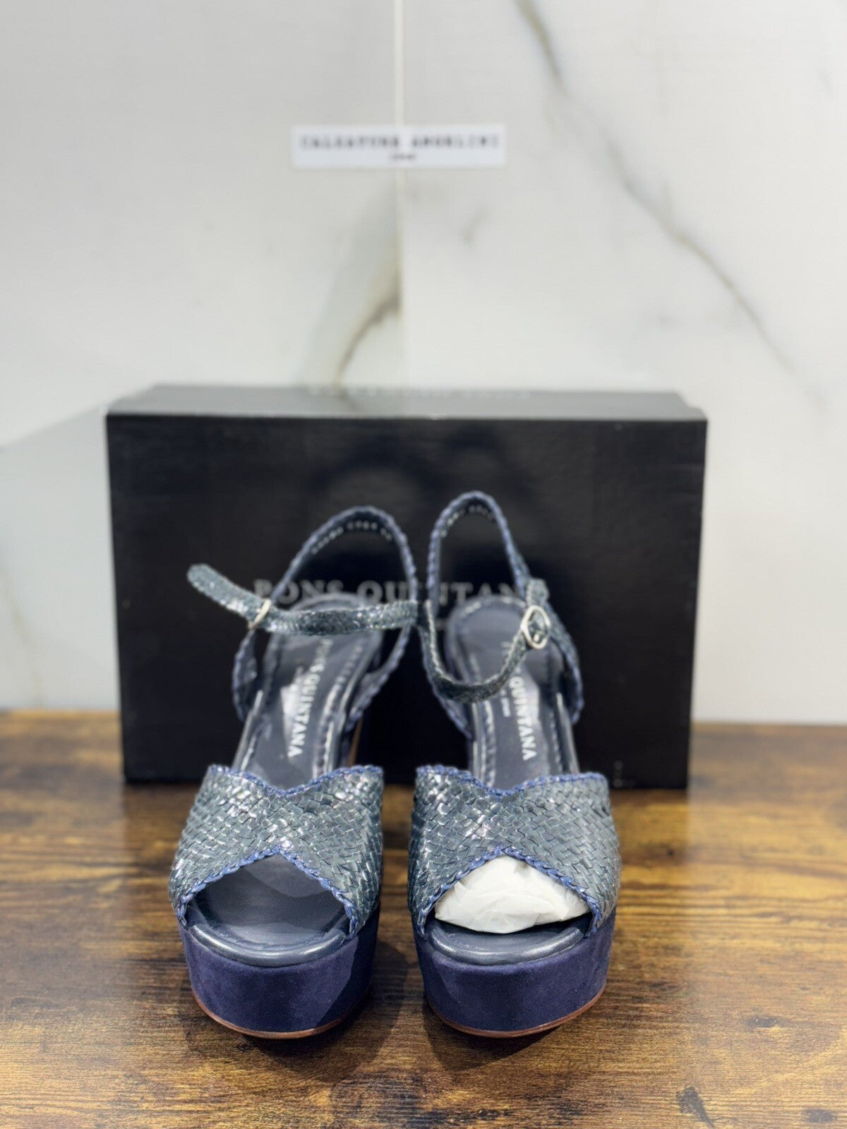 Pons Quintana Sandalo Donna Pelle Blu Con Tacco Handmade 39