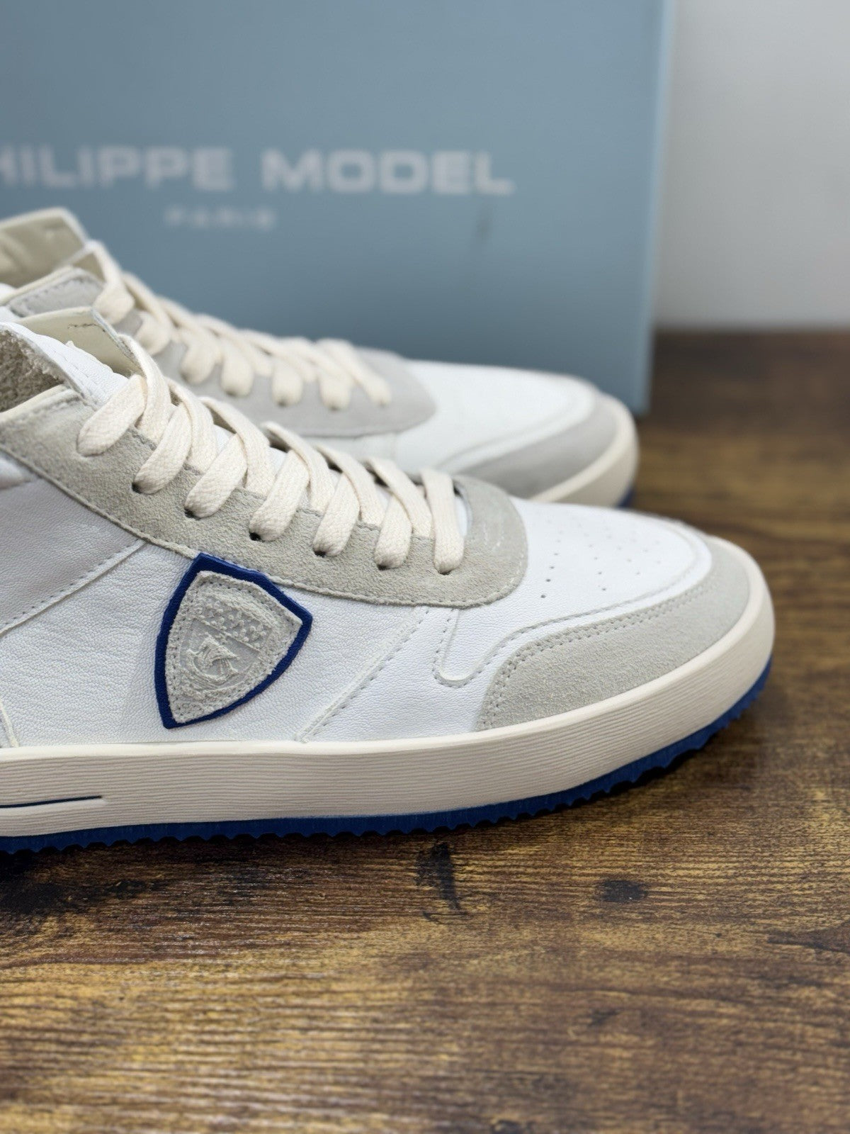 Philippe Model Nice Mid Men Sneaker Uomo Pelle E Suede Blu Bianco 45