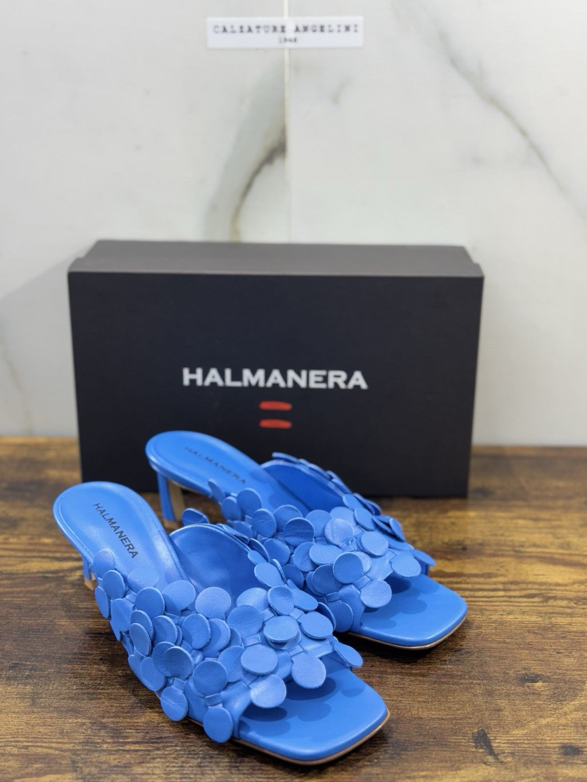 HALMANERA Sandalo Pelle Blu Atollo Luxury Made In Italy Donna 40