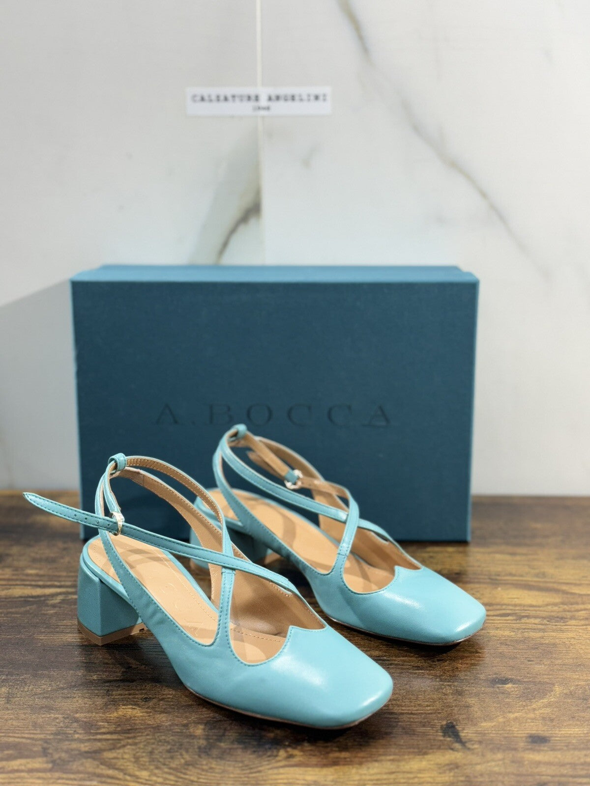 A.Bocca Two For Love Scarpa Donna Pelle Turchese Con Tacco Luxury Handmade 36
