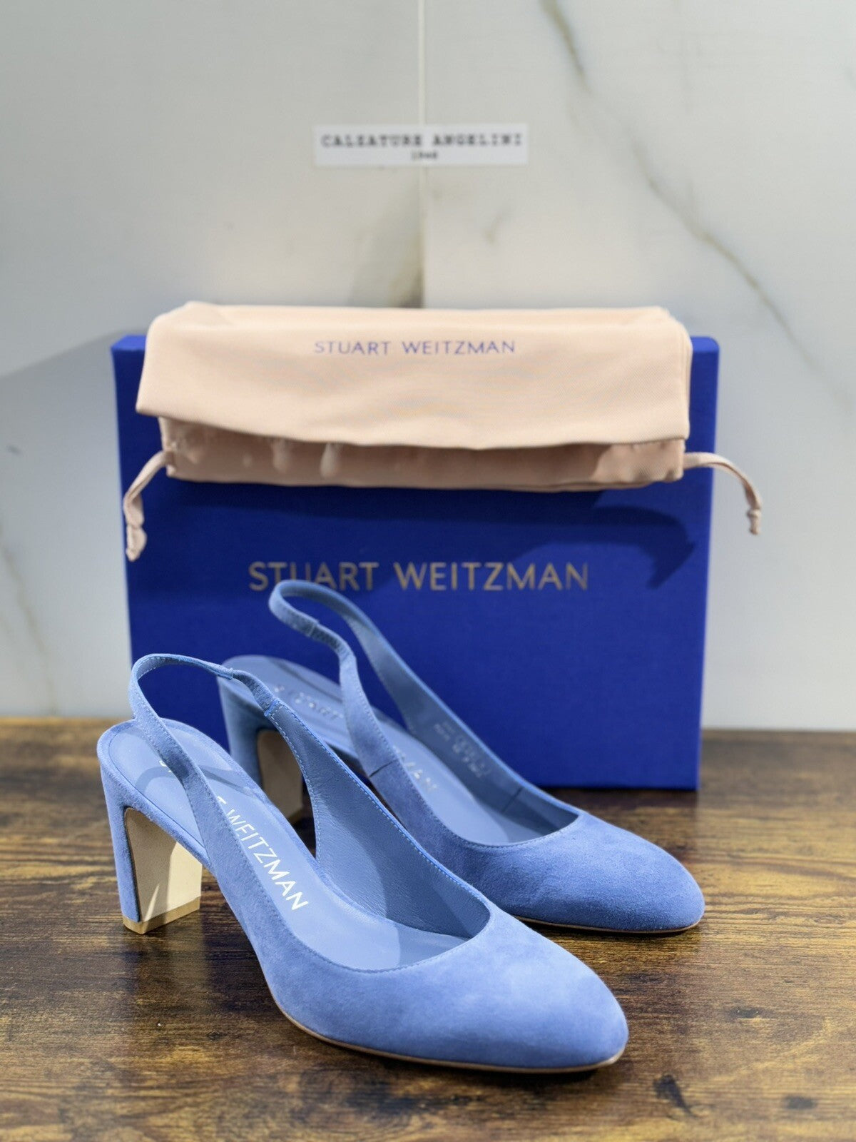 stuart weitzman Vida 75 Sling Back Blue Suede Luxury Woman Shoes 39