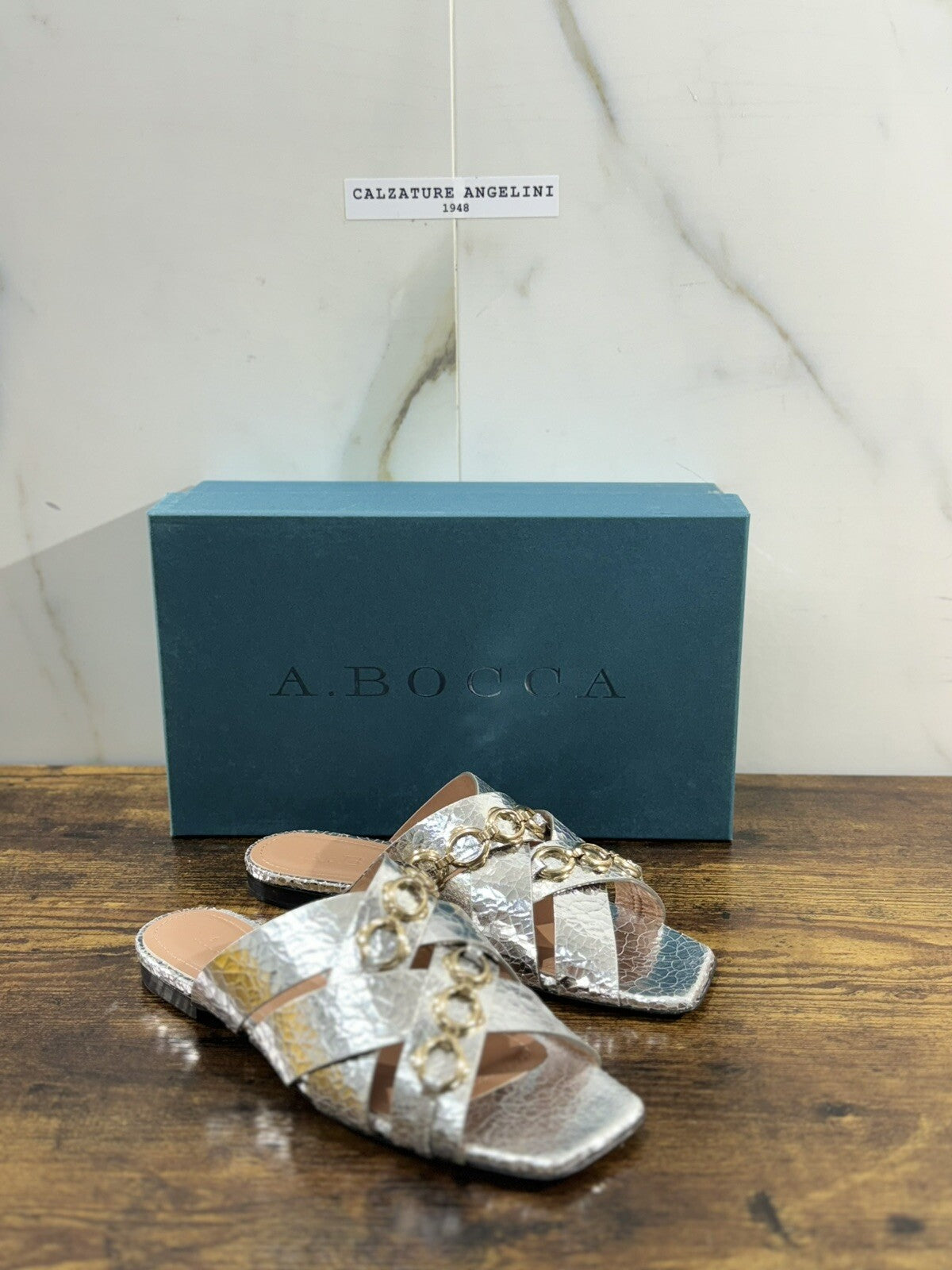 A.Bocca Sandalo Donna Mules Pelle Argento Luxury Woman Sandal A.Bocca 37