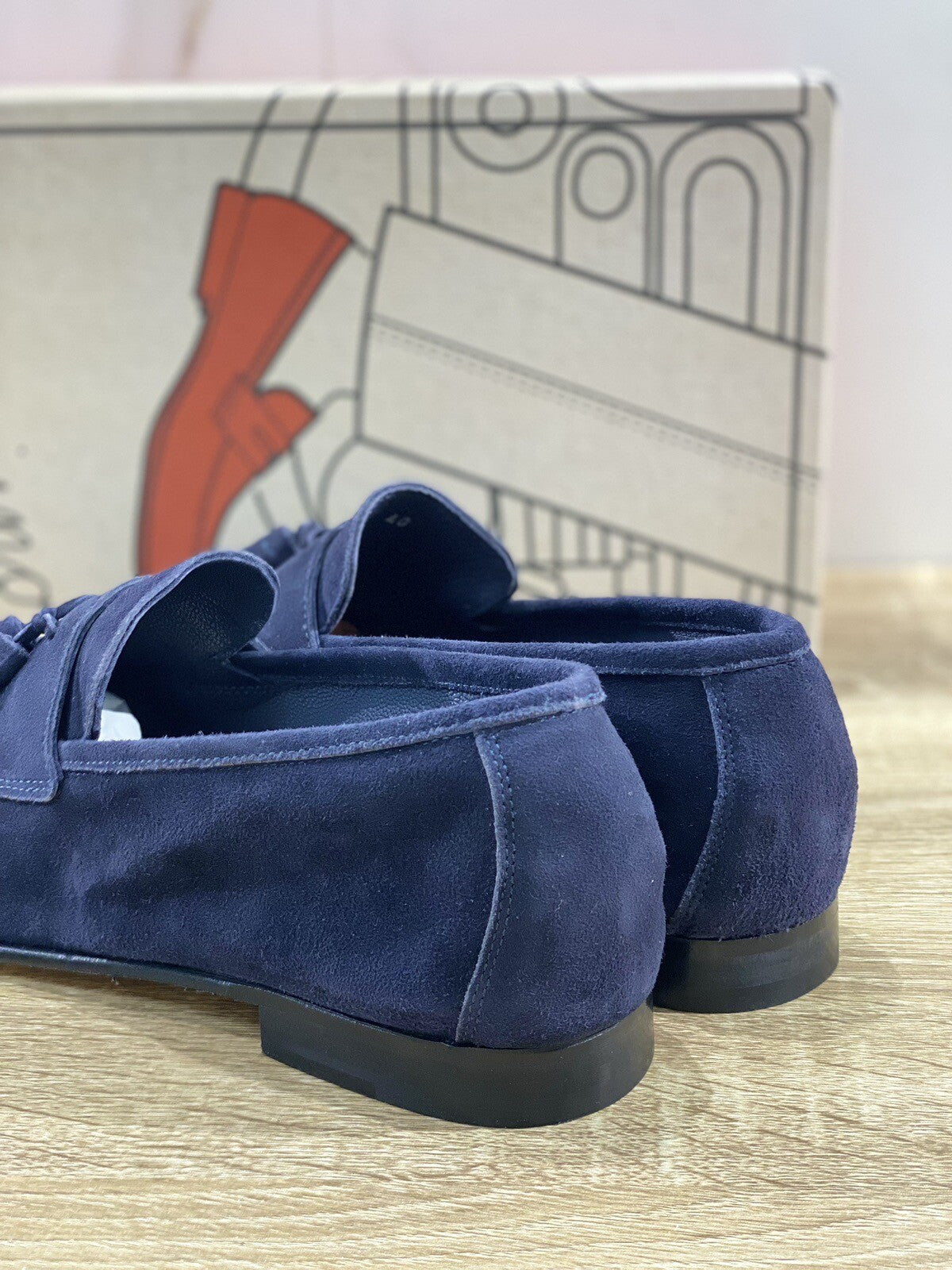 Il Mocassino Scarpa Uomo Modello Tasca In Suede Blu Luxury Men Shoes 40