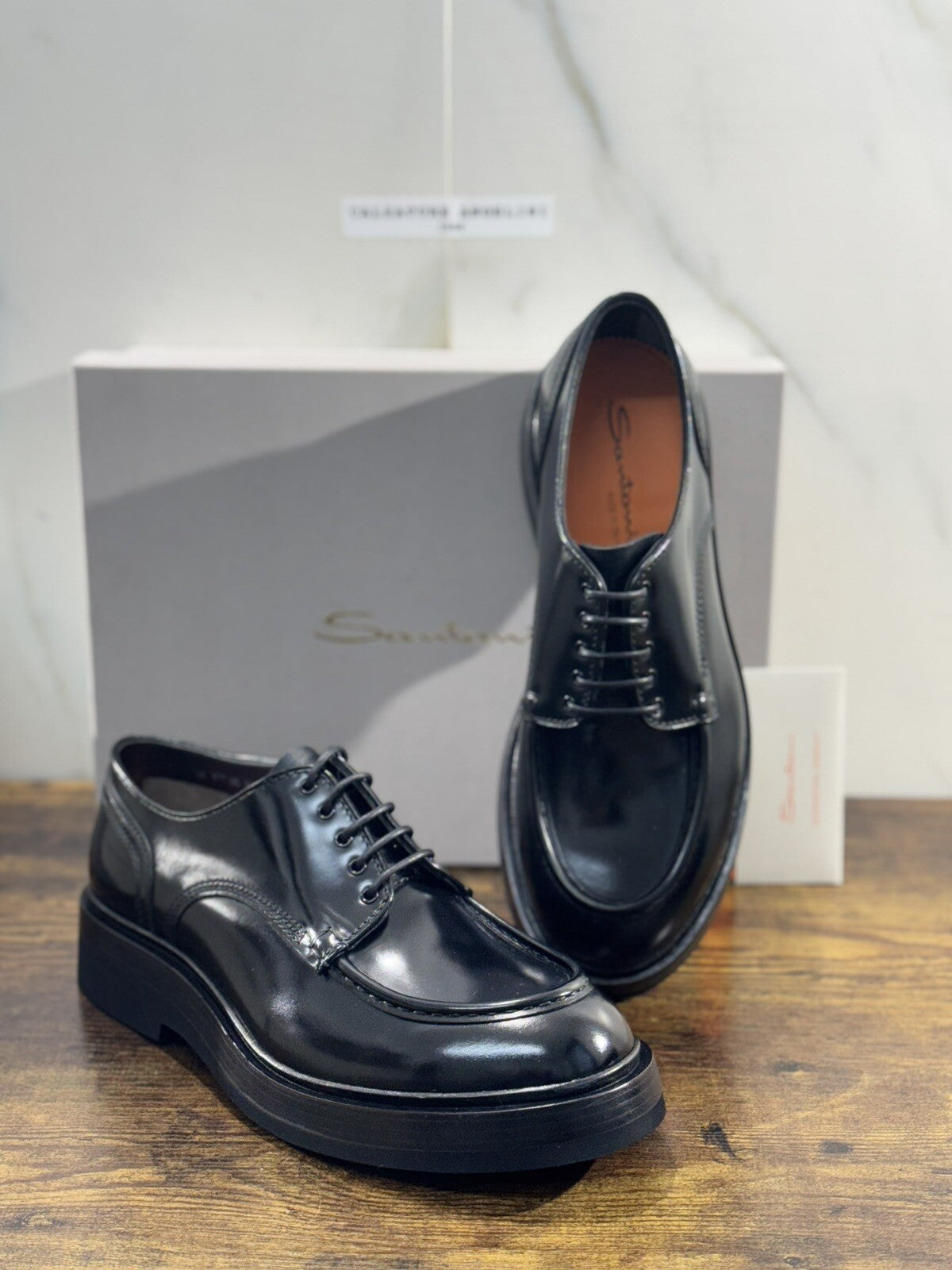 Santoni Stringata Uomo Pelle Nera Luxury Men Shoes Santoni 42.5 Extra Light