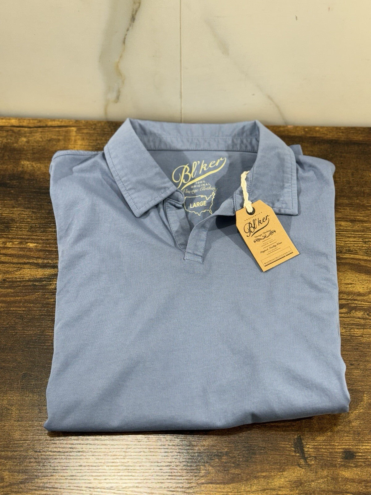 BL’ker T Shirt Uomo Polo No Button Celeste 100% Cotone Vintage Clothing M