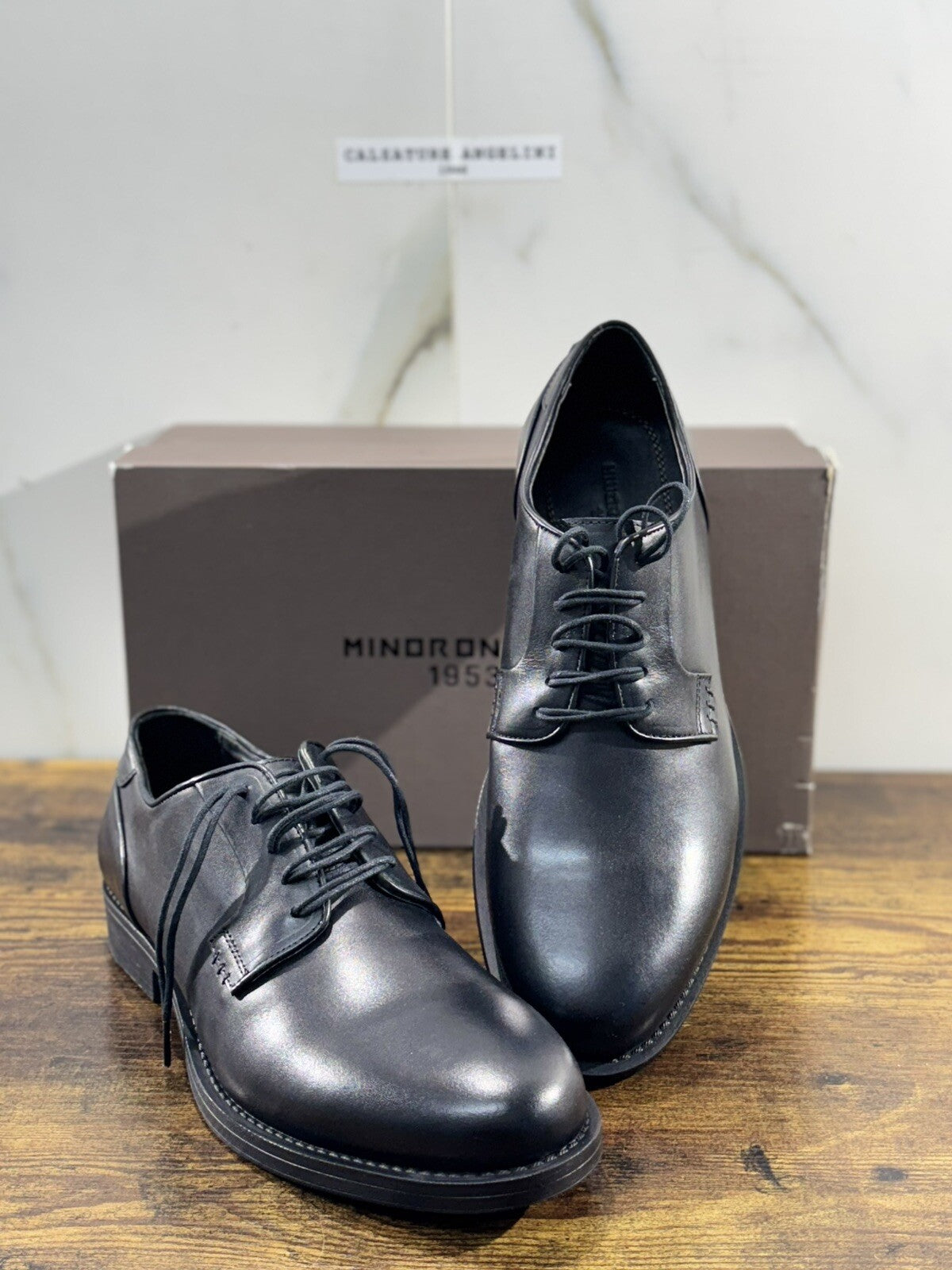 Minoronzoni 1953 Derby Uomo Pelle Nera Fondo Gomma Causal Men Shoe 45