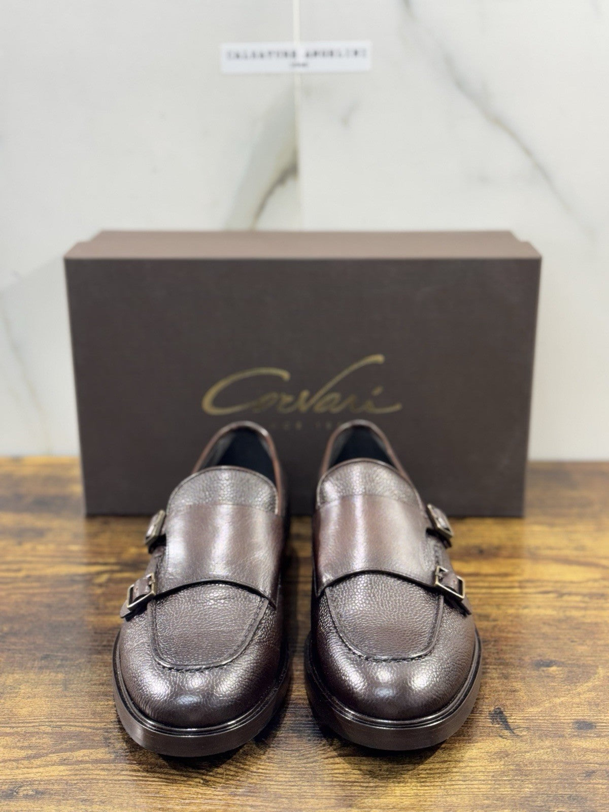 Corvari Scarpa Uomo Doppia Fibbia Pelle Ebano Luxury Men Shoes 40