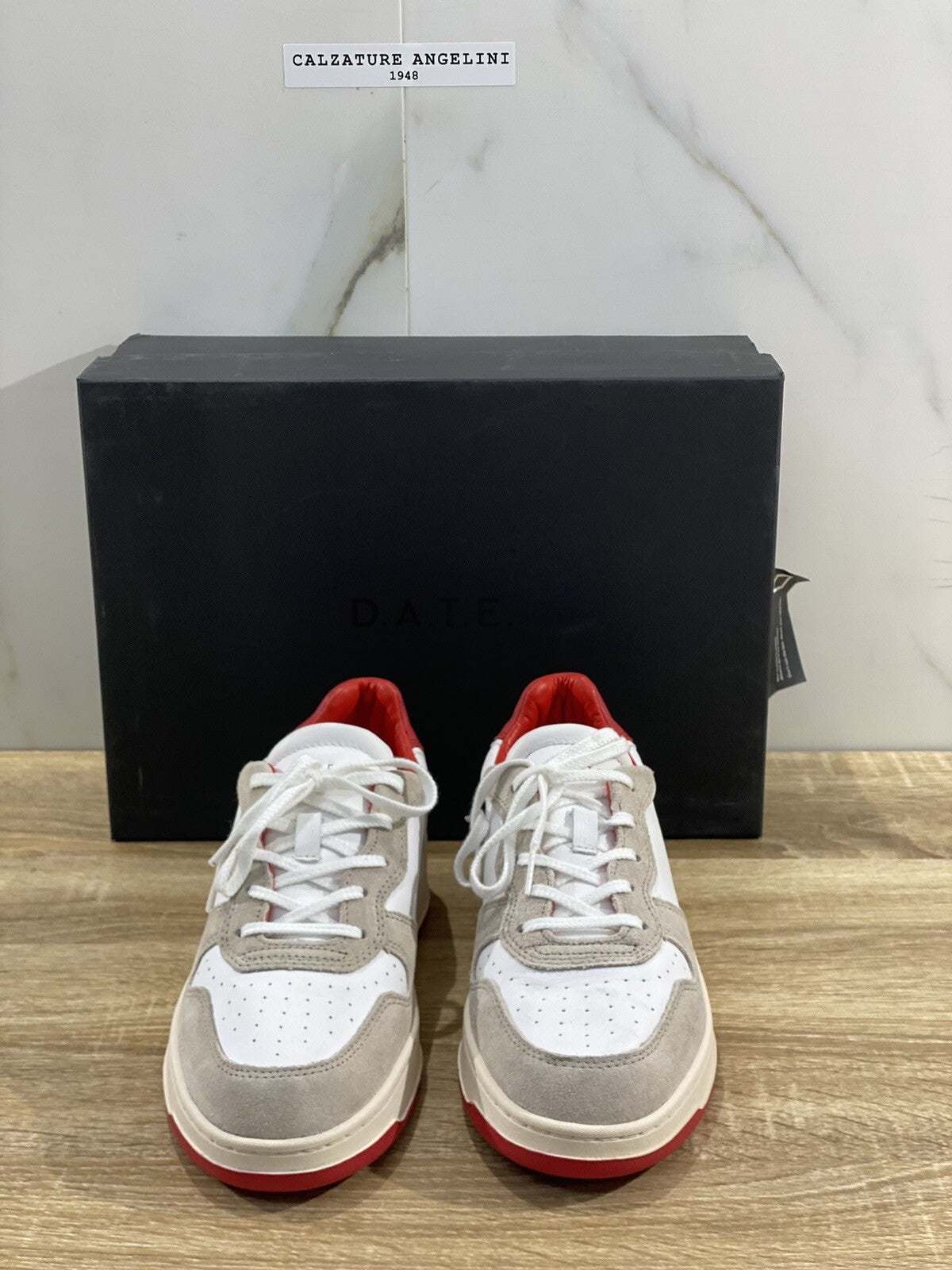 D.A.T.E Court Uomo sneaker Pelle White Red Casual Shoes 40