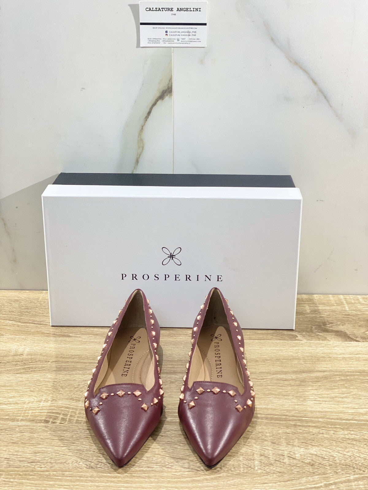 Prosperine Ballerina donna Pelle Bordo’ Borchie Sacchetto costruction 37