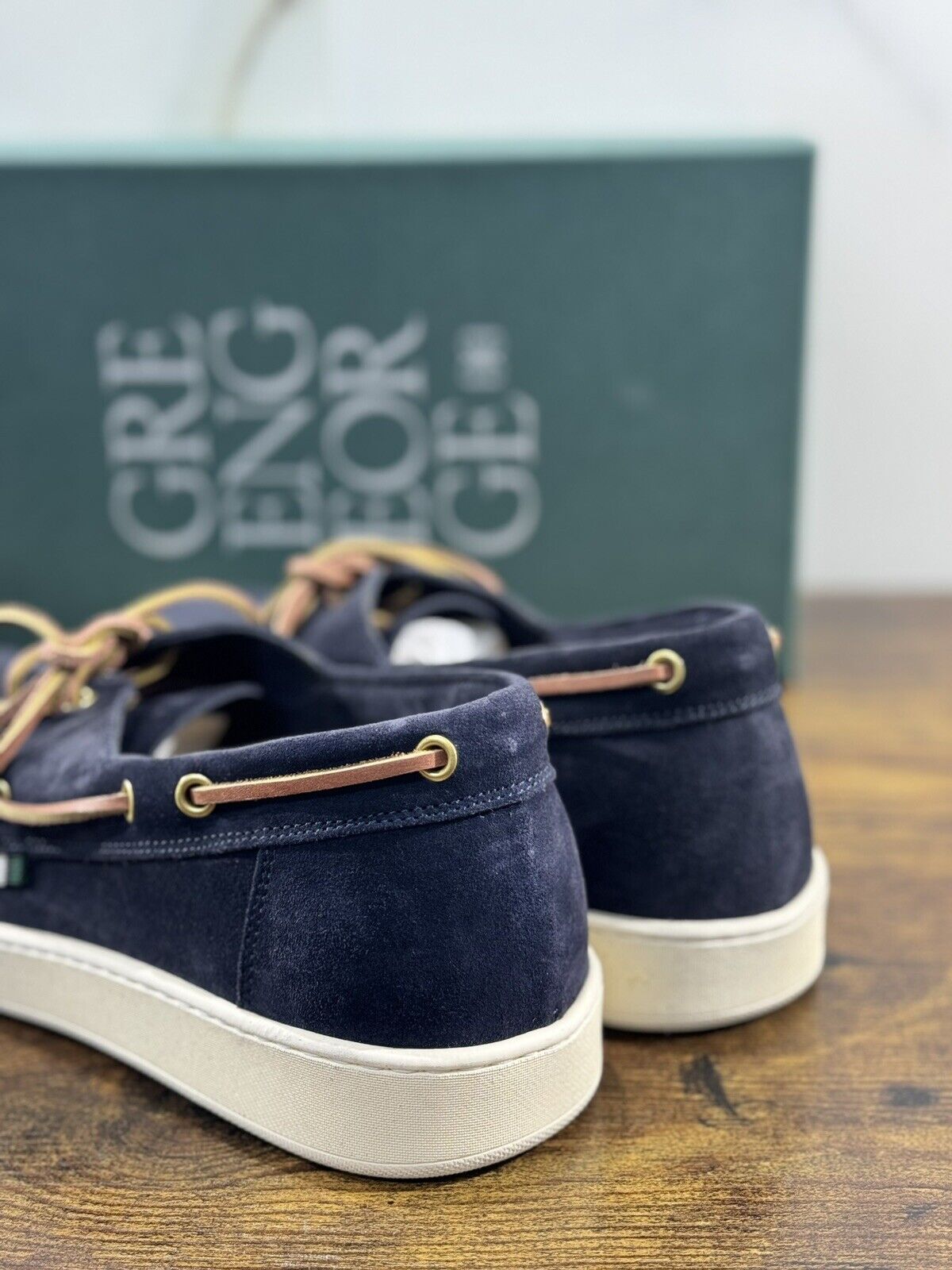 Green George Scarpa Uomo Mocassino Barca Suede Blu Luxury Handmade 43