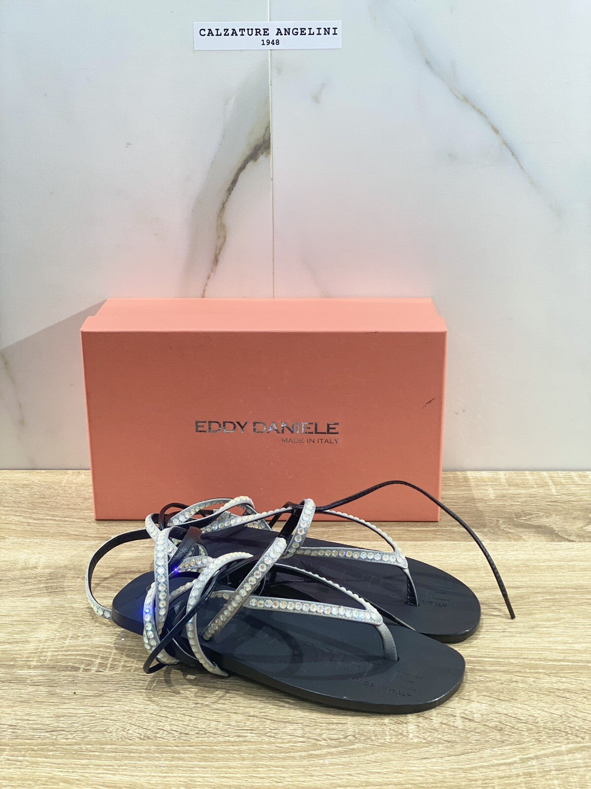 Eddy Daniele sandalo donna samuela real swarovski Grigio raso luxury 37