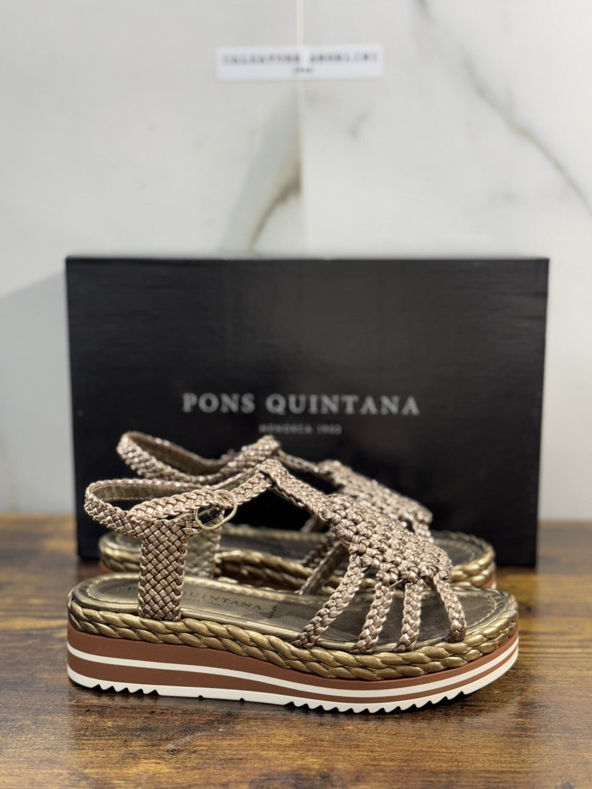 Pons Quintana Sandalo Donna Milan Pelle Bronzo Handmade Zeppa 35