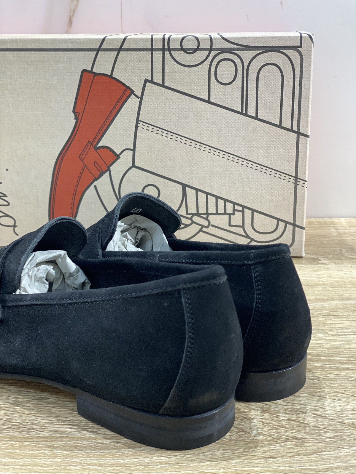 Il Mocassino Scarpa Uomo Modello Tasca In Suede Nero Luxury Men Shoes 40