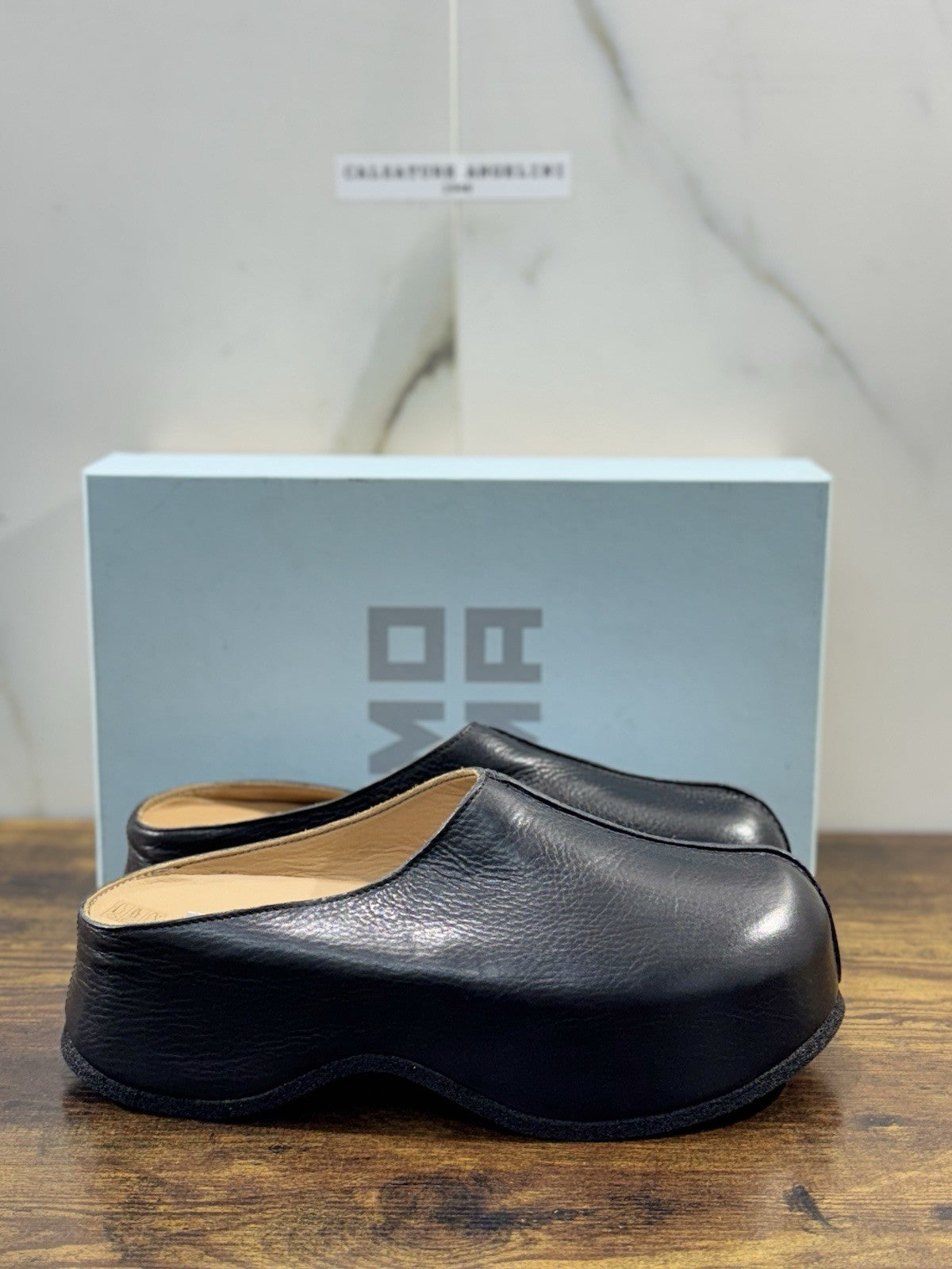 Moma Sabot Pelle Nero Zeppa Luxury Handmade Moma Donna 40