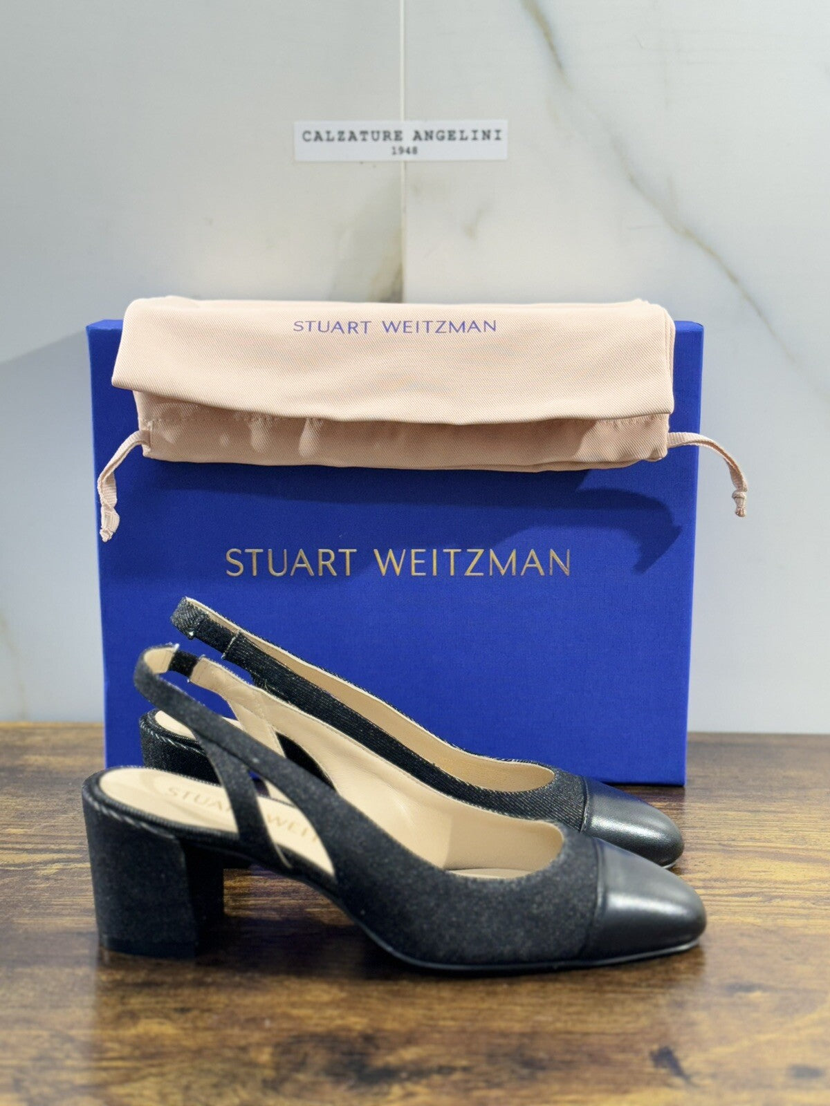 stuart weitzman Sleek 50 Sling Back Nera Pelle E Denim Luxury Woman