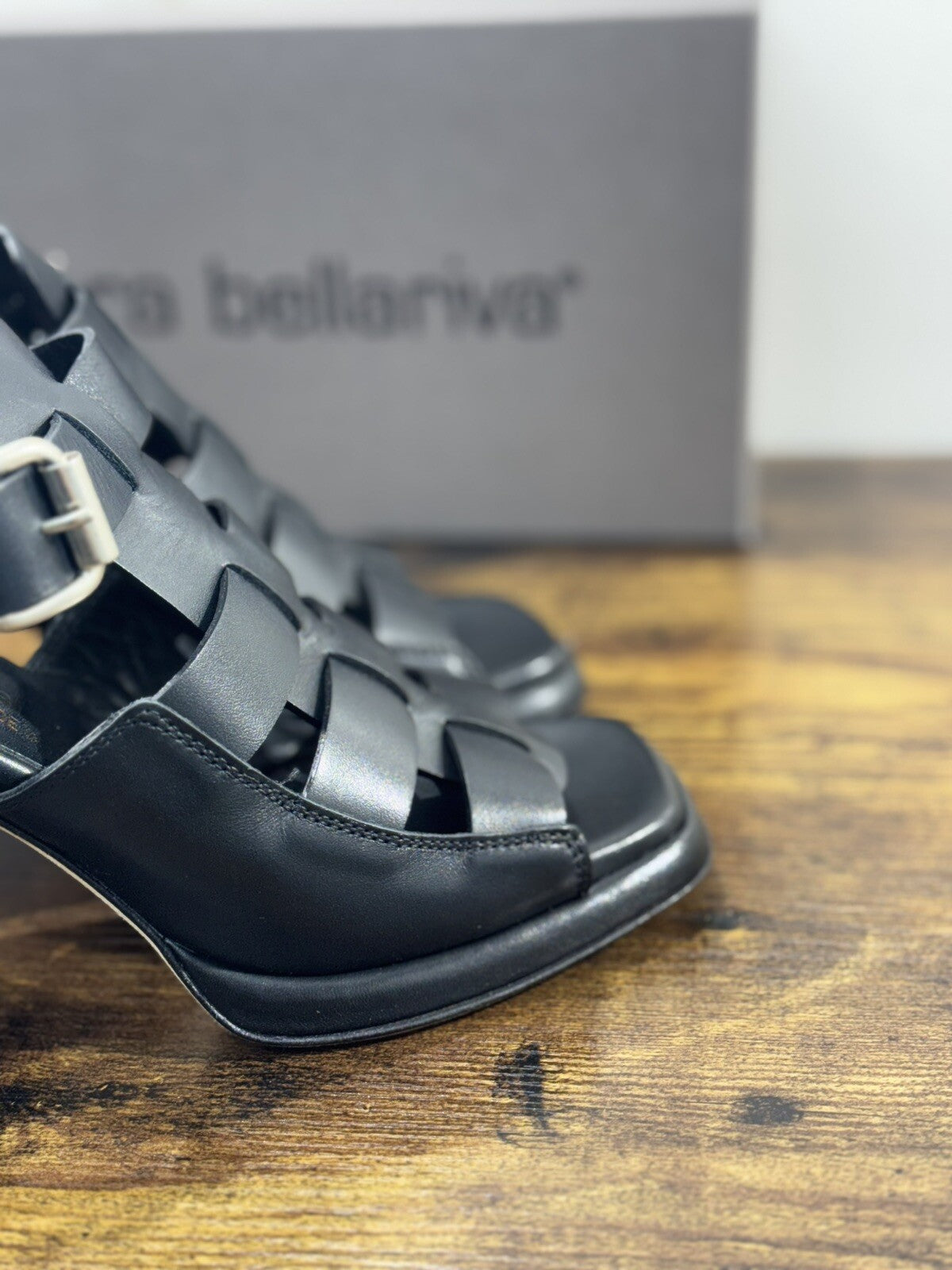 Laura Bellariva Sandalo Donna In Pelle Nera Con Tacco Made In Italy 39