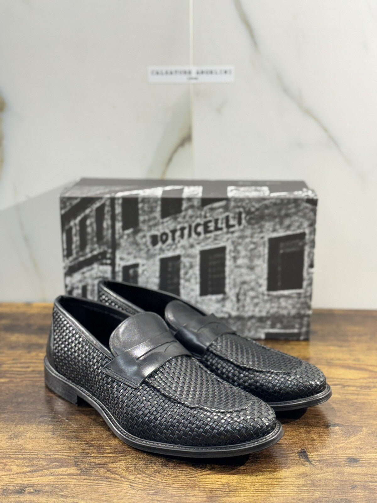 Roberto Botticelli Mocassino Uomo Pelle Intrecciata A Mano Nero Fondo Cuoio 41