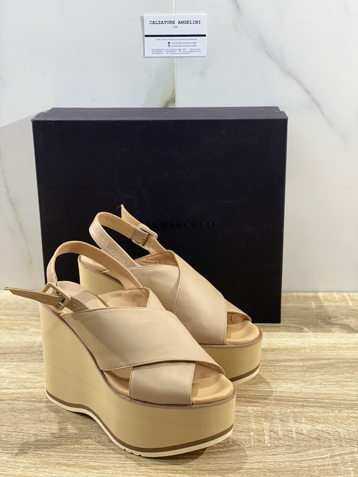 Paloma Barcelo’ sandalo donna Mazaruni Pelle Nocciola zeppa 36