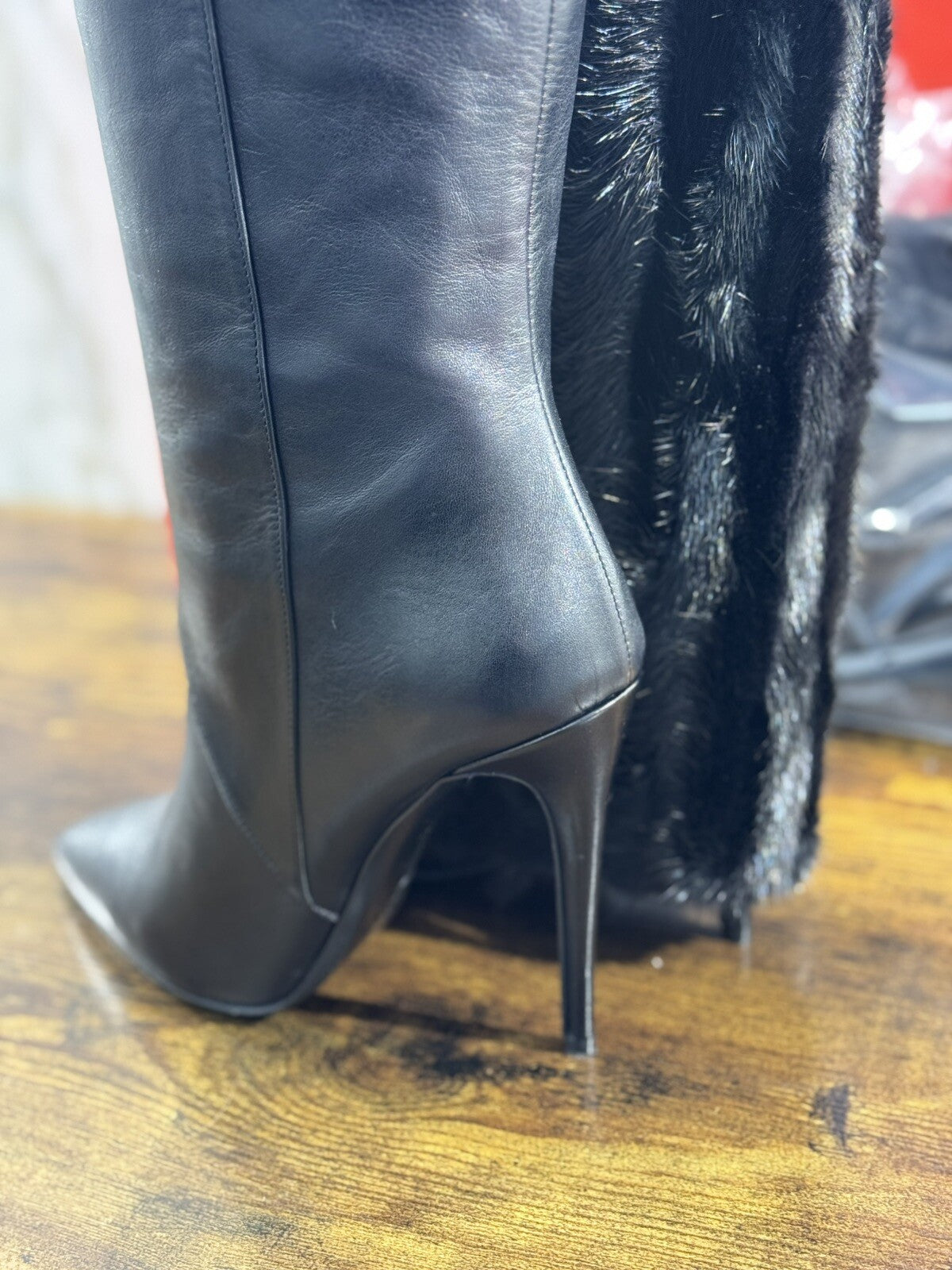 Wo Milano Stivale Donna Pelle Nero Gambale In Visone Luxury Woman Boot 39
