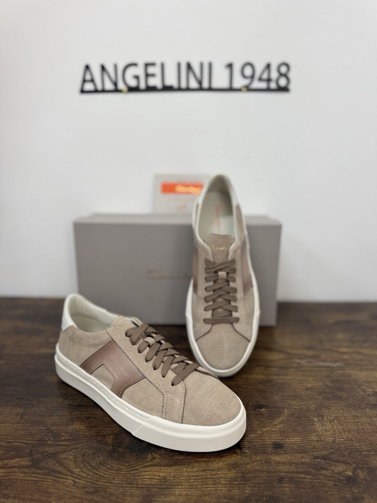 Santoni Sneaker Pelle Beige Luxury Scarpa Santoni Uomo 41.5