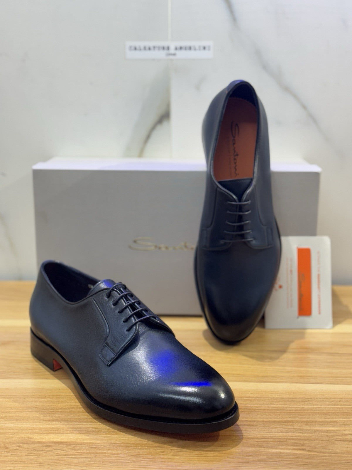 Santoni Derby Pelle Blu Goodyear Fondo Cuoio Luxury Santoni Scapra Uomo 42,5