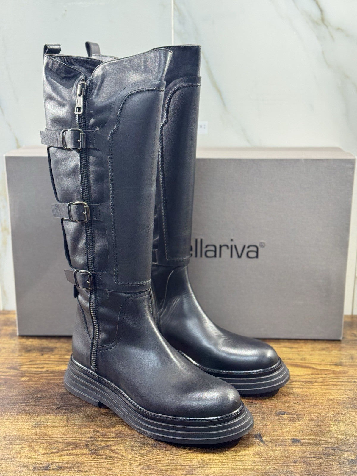 Laura Bellariva Stivale Donna Biker Pelle Nero Casual Boot 40