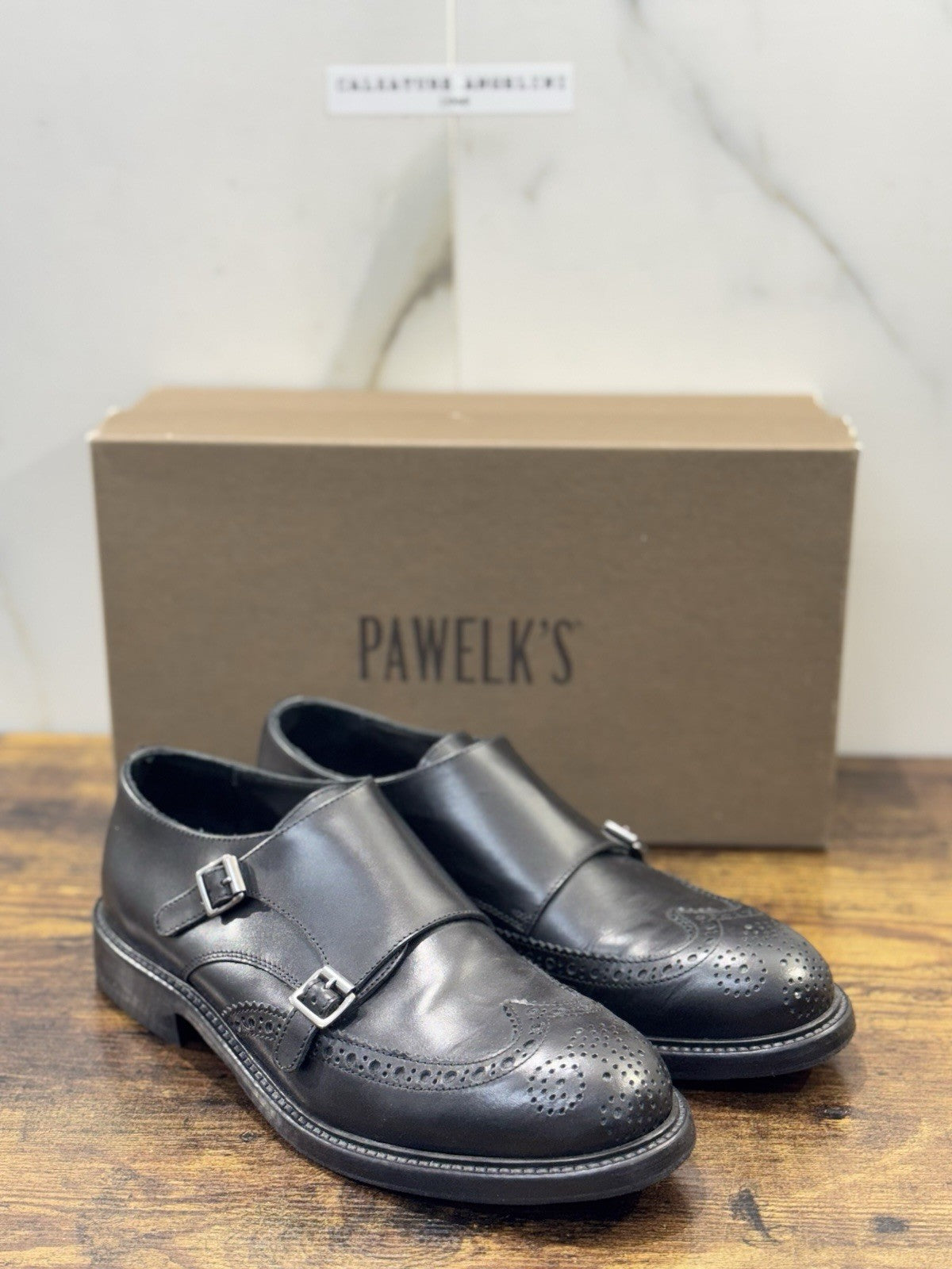 Pawelk’s Doppia Fibbia Pelle Nera Made In Italy Uomo 39