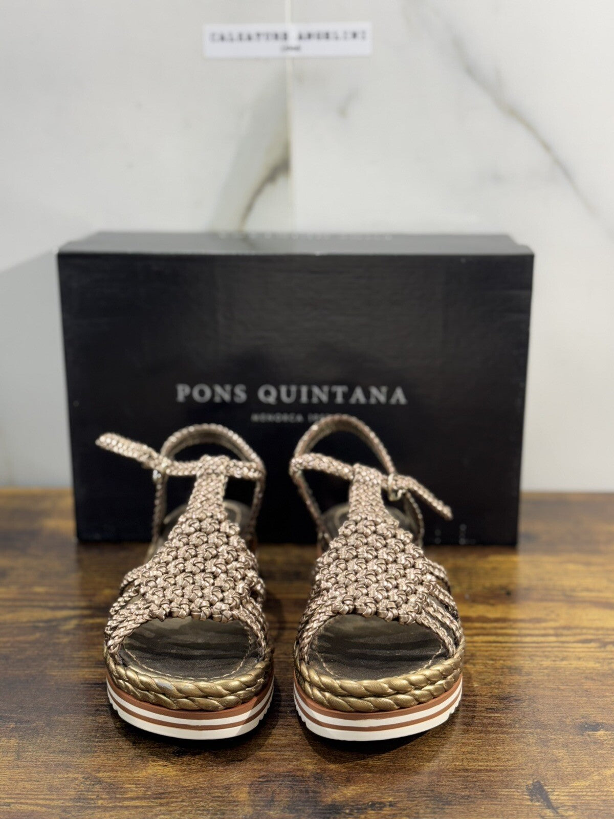 Pons Quintana Sandalo Donna Milan Pelle Bronzo Handmade Zeppa 35