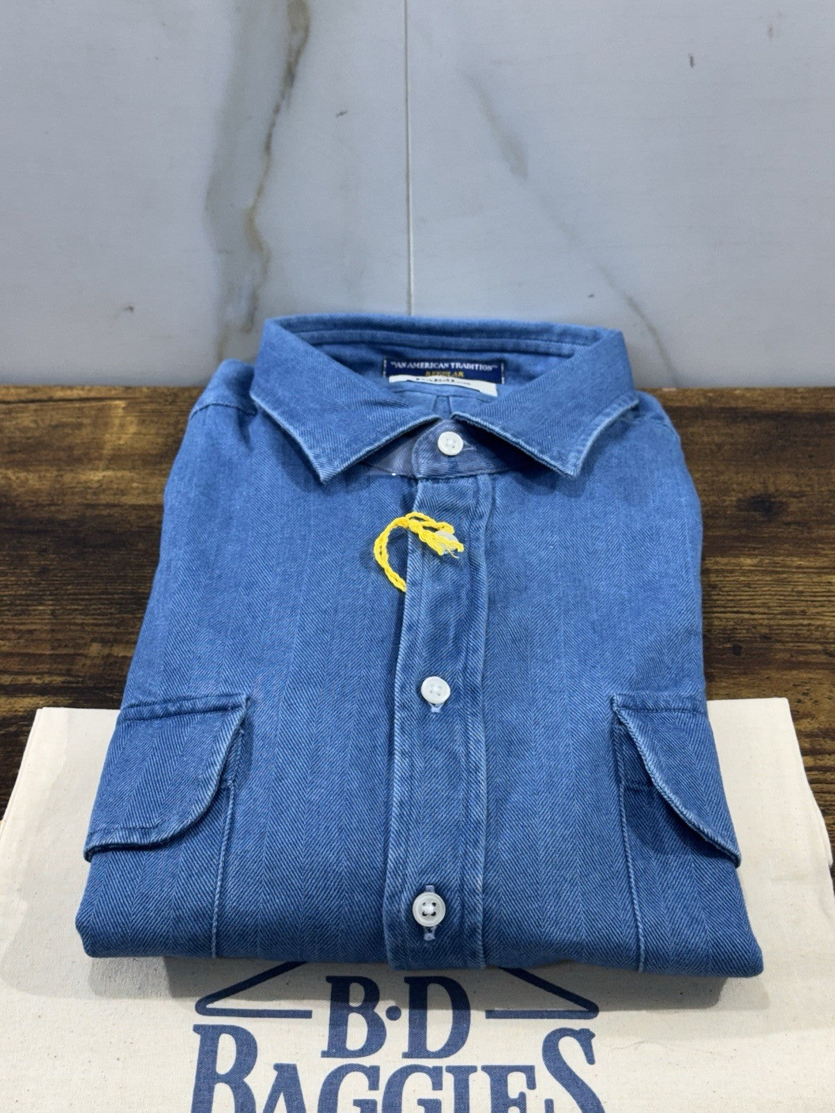 B.D BAGGIES CAMICIA BRADFORD SPIGATA IN DENIM BLU AMERICAN ICON UOMO XL
