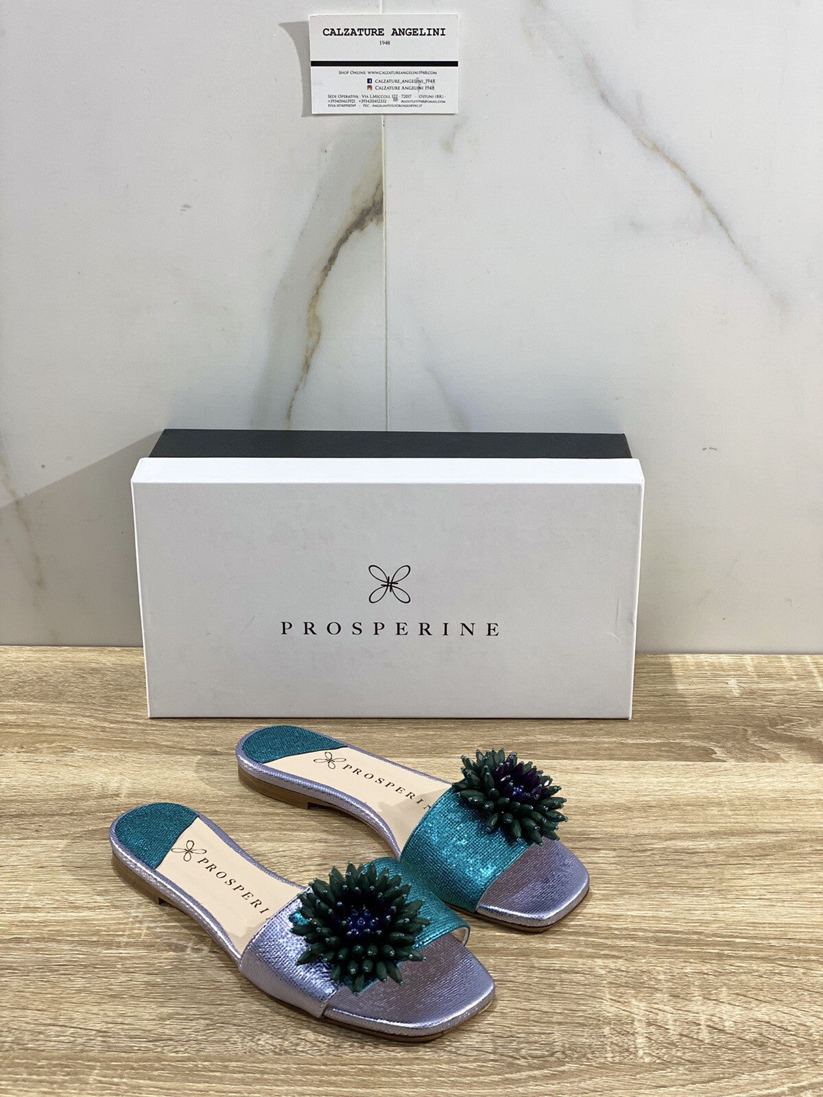 Prosperine Sandalo donna 8062 Pelle Acciaio Smeraldo Nero Flat Mule 37.5