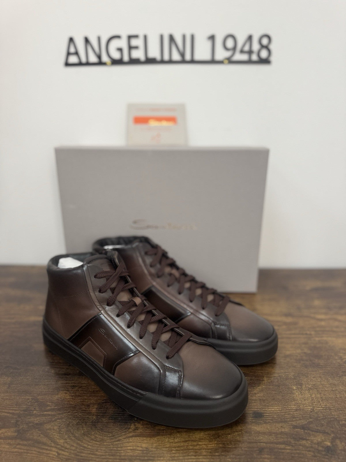 Santoni High Top Sneaker Pelle Super Soft Marrone Casual Luxury Uomo 44.5