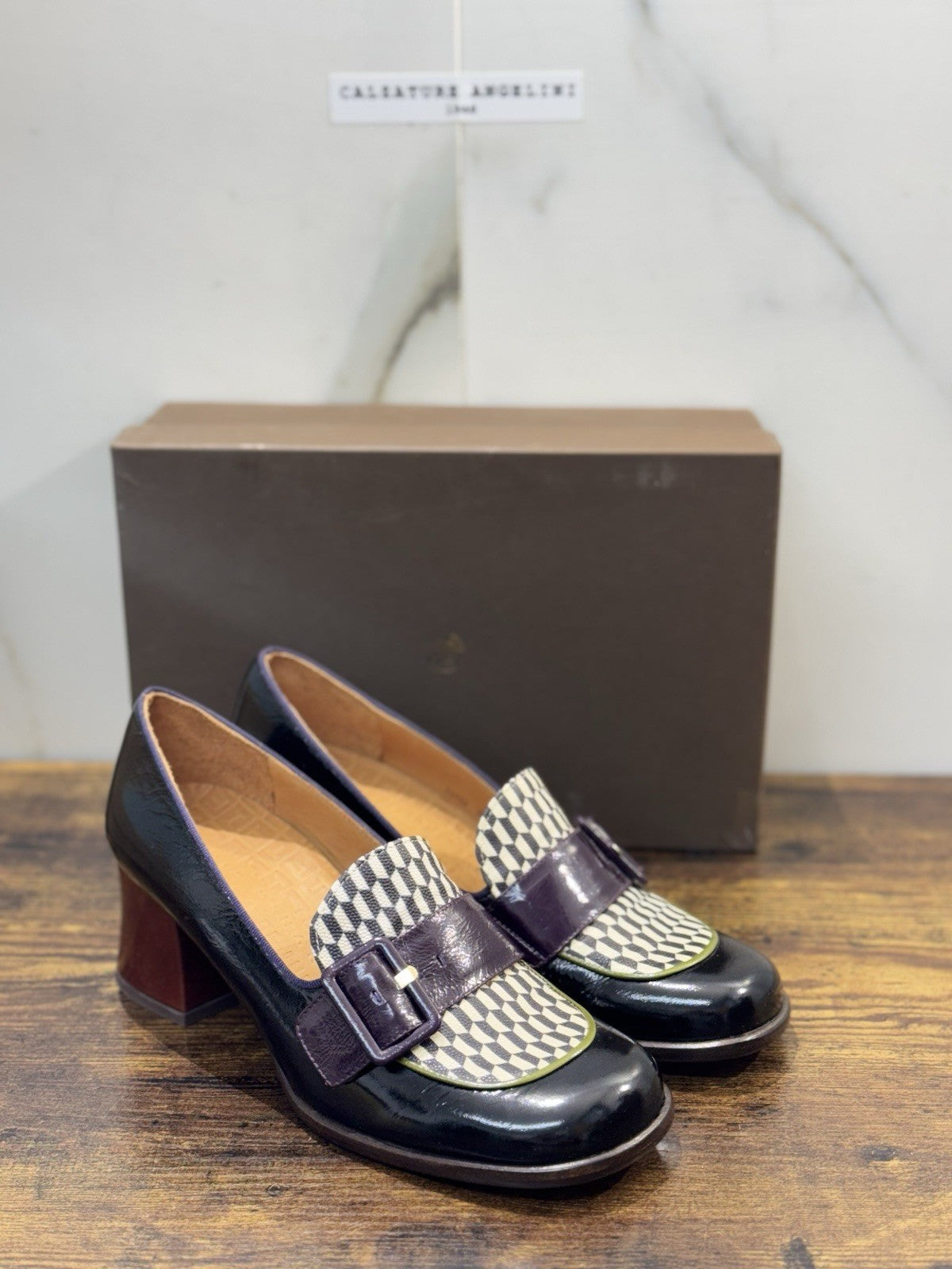 Chie Mihara Mocassino Meisin Pelle Nero Con Tacco Donna 38
