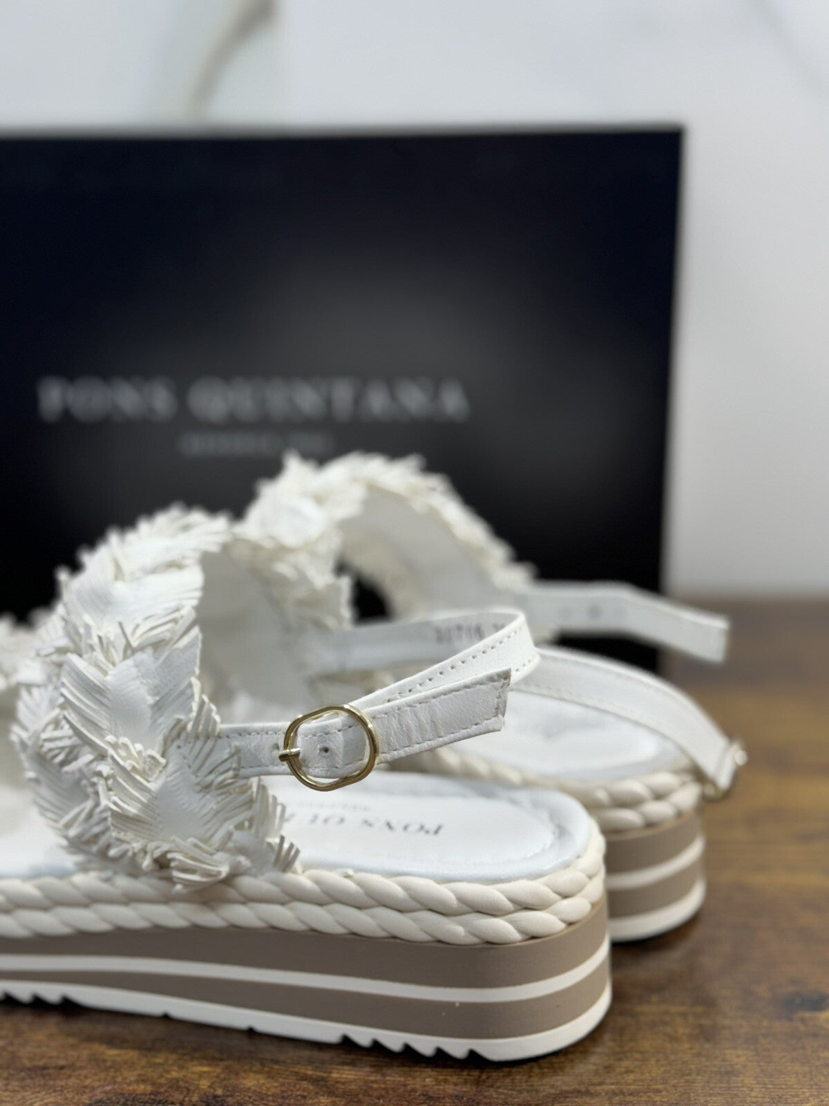 Pons Quintana Sandalo Donna Milan Pelle Bianco Handmade Zeppa 36