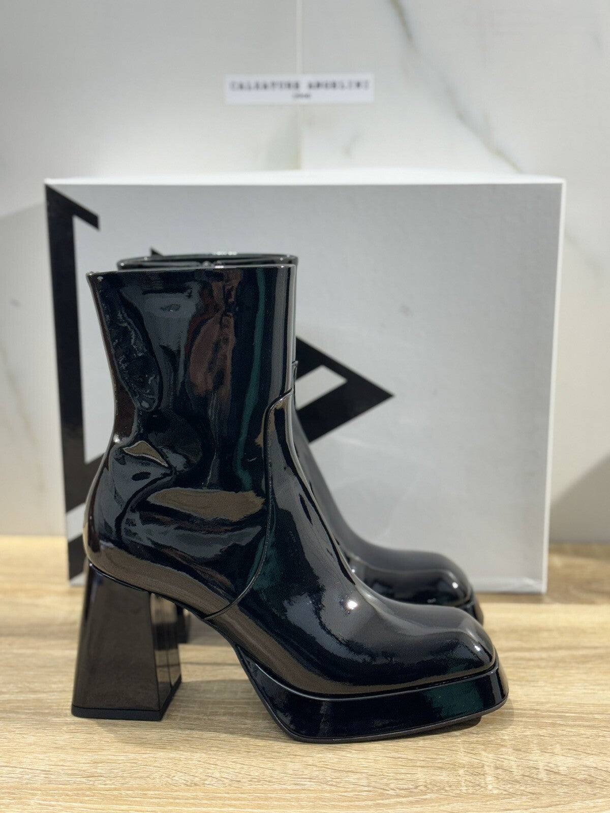 Giampaolo Viozzi Tronchetto Donna Nadael Vernice Nero Con Tacco 36