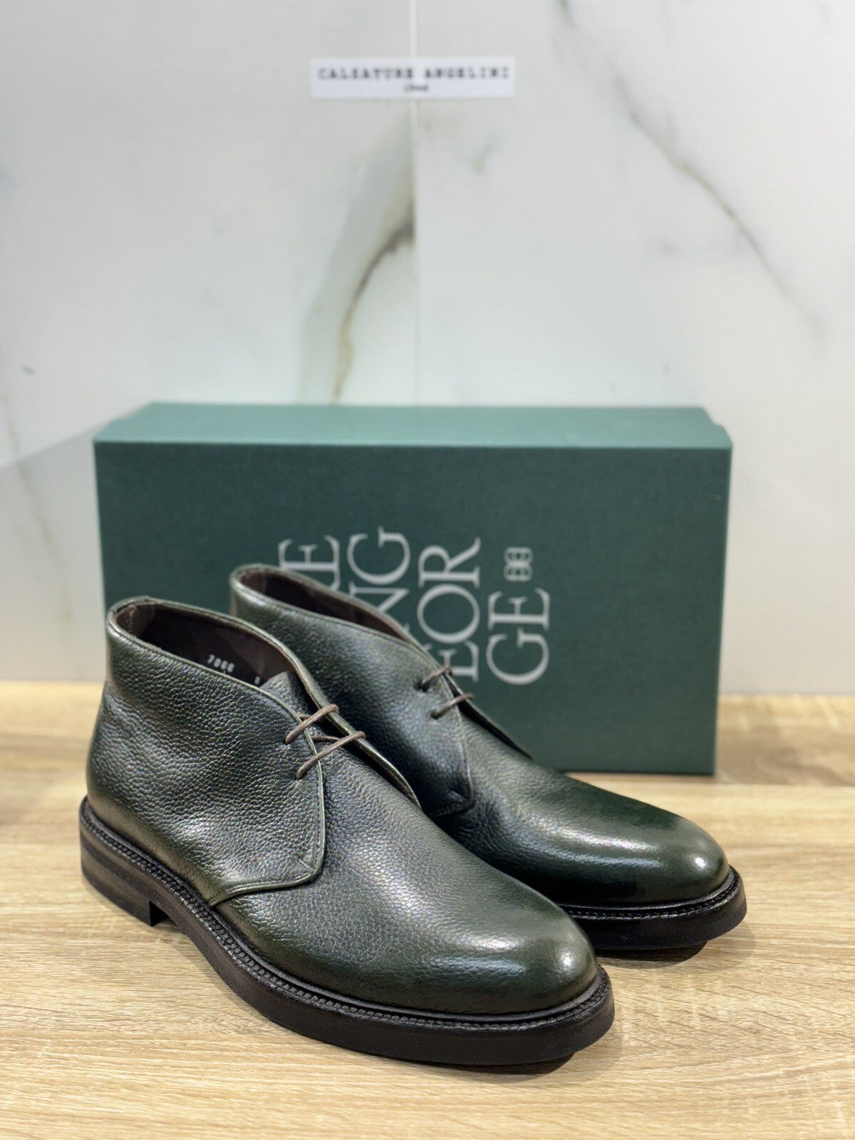 Green George Scarpa Uomo Polacchino Pelle Verdone Fondo Extra Light 42
