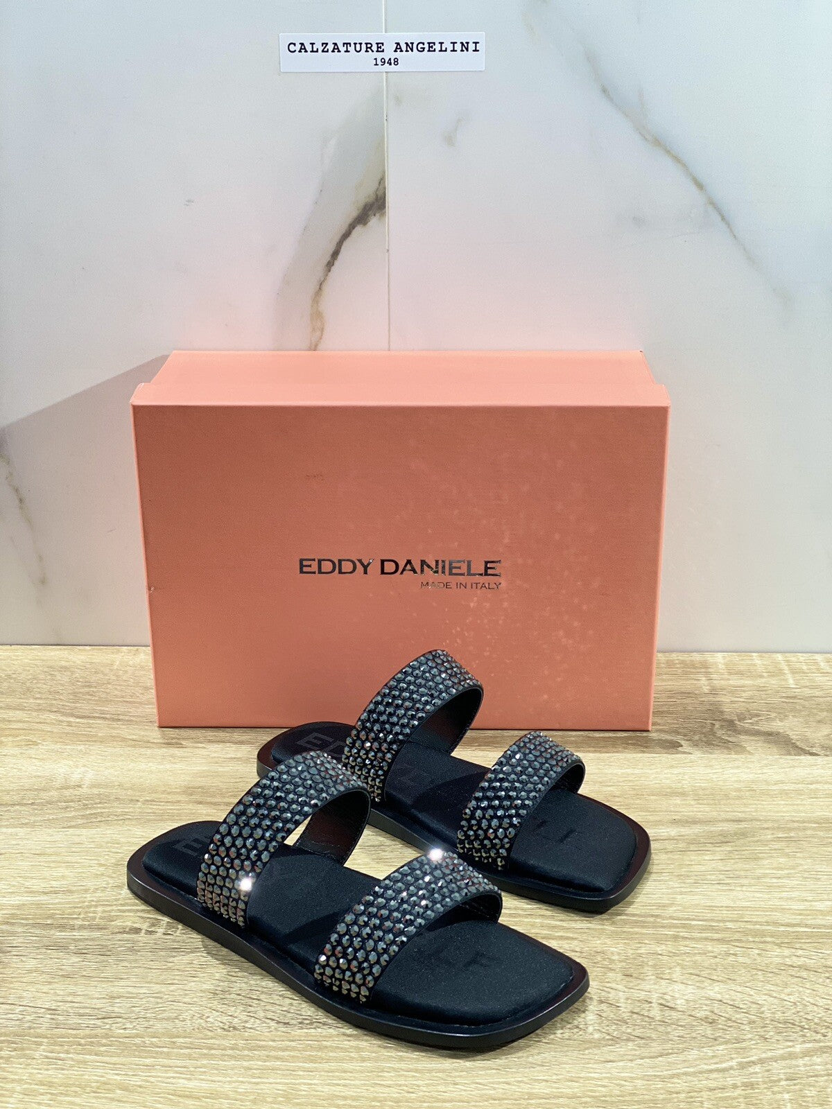 Eddy Daniele sandalo donna Sabrina real swarovski Nero raso luxury 36
