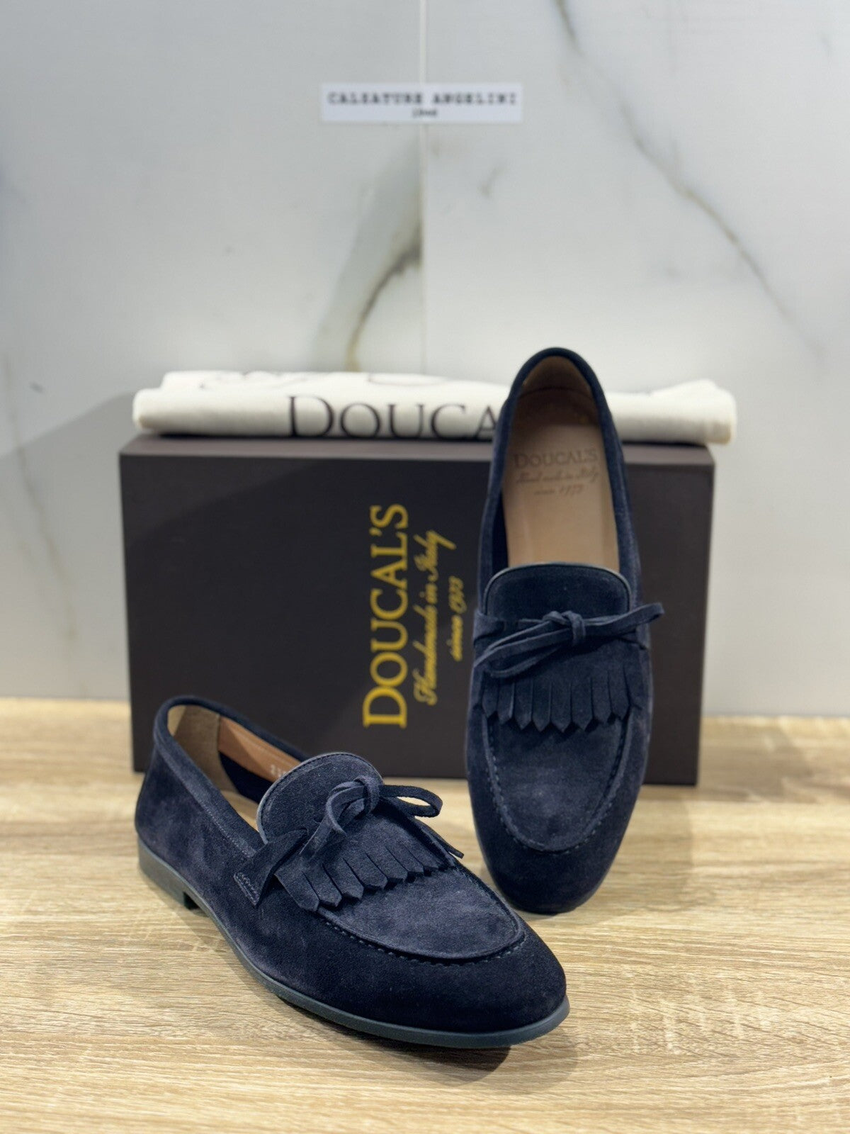 Doucal’s Mocassino Uomo Bokeh Suede Blu Ultra Flexible Luxury Men 40