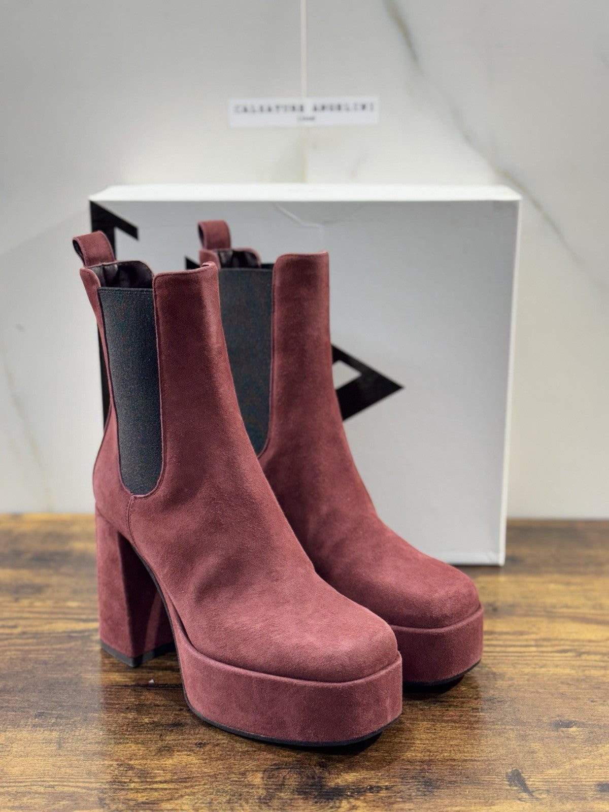 Giampaolo Viozzi Stivaletto Donna Pelle Suede Mogano Con Tacco Made In Italy 36