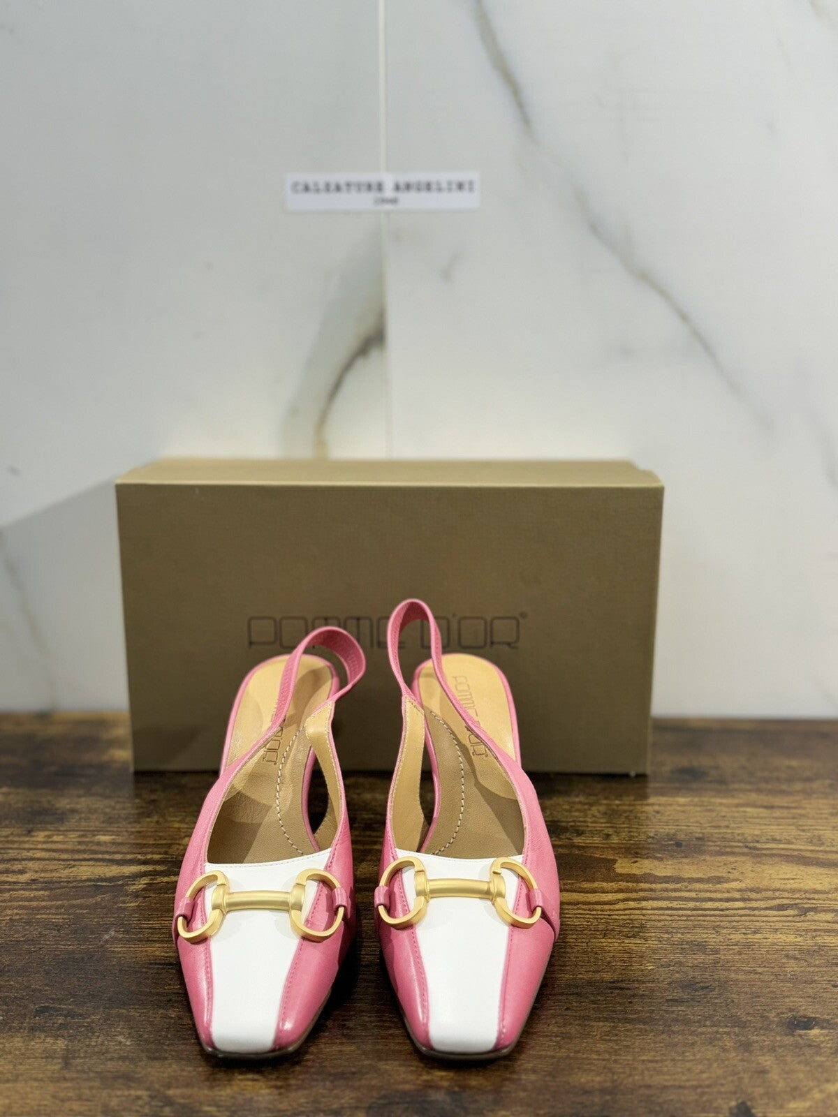 Pomme D’or Sling Back Donna Pelle Rosa Bianco Luxury Handmade Woman 37
