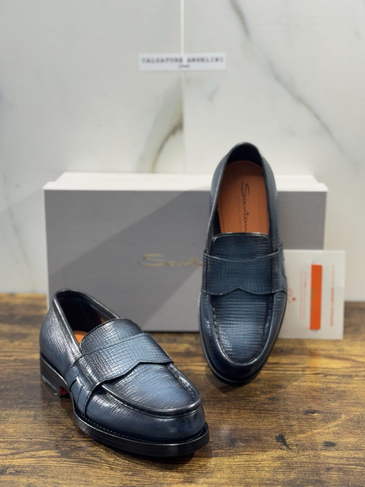 Santoni Mocassino Goodyear Pelle Blu Luxury Santoni Scarpa Uomo 40
