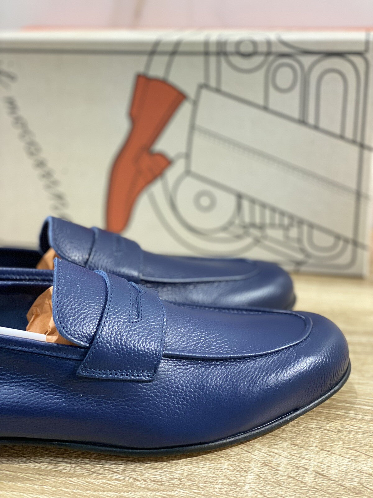 Il Mocassino Scarpa Uomo Tasca In Pelle Blu Luxury Men Shoes 45