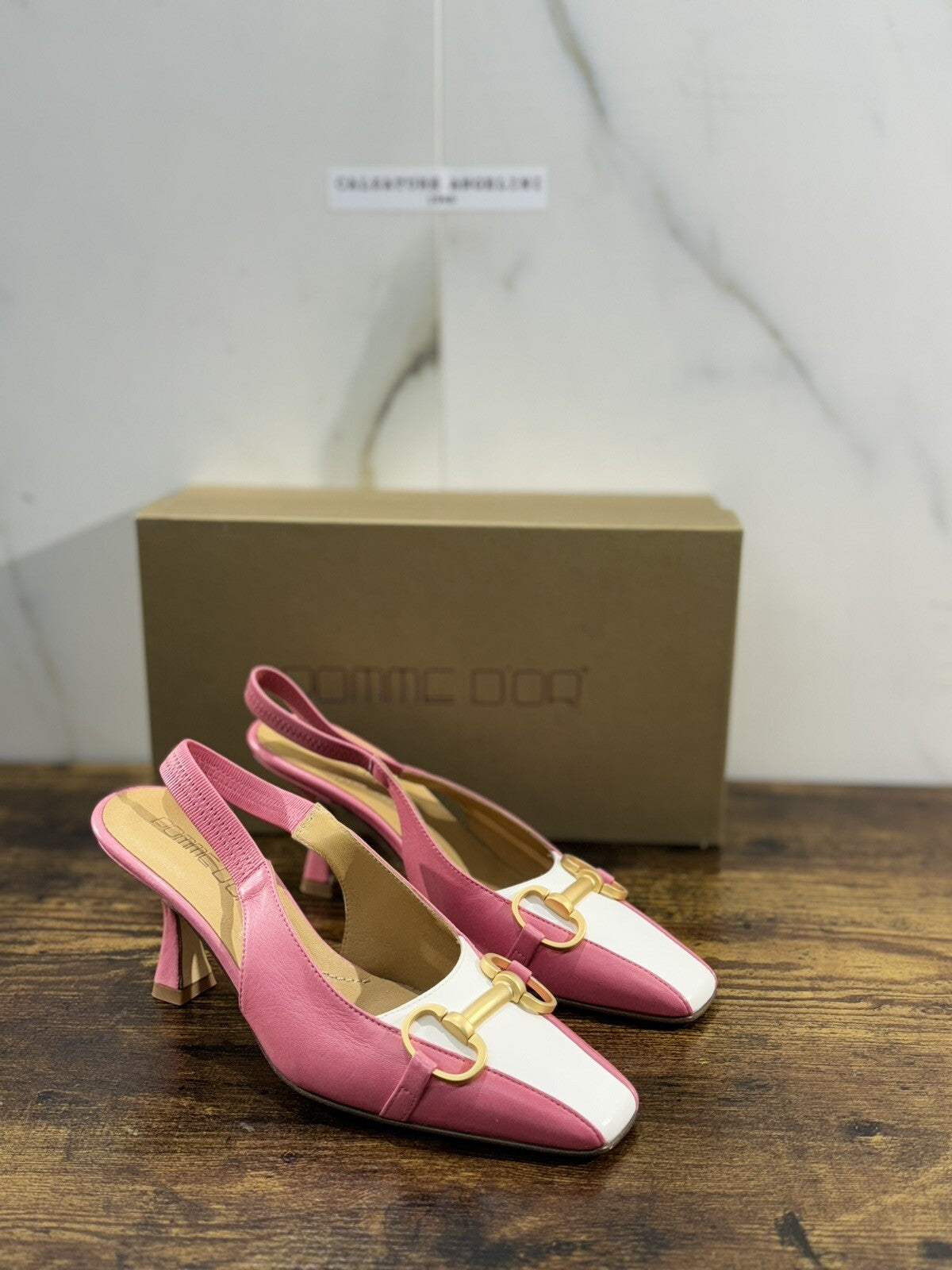 Pomme D’or Sling Back Donna Pelle Rosa Bianco Luxury Handmade Woman 39