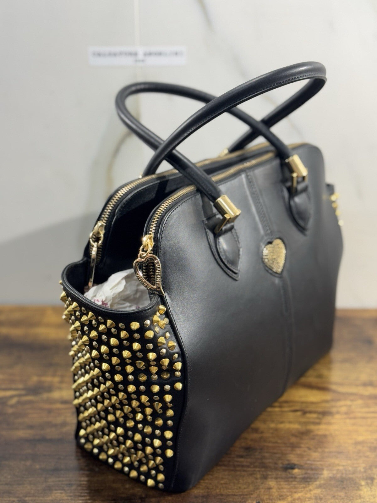 Bruno Amaranti Borsa Donna In Vera Pelle Luxury Craftmanship Bag Borchie