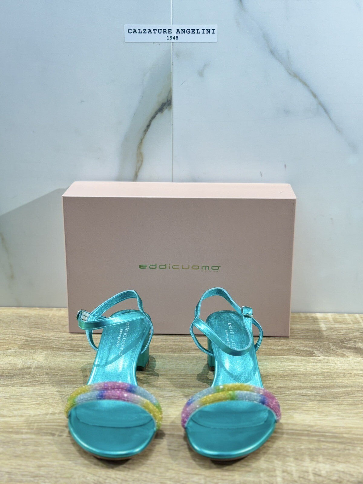 Eddi Cuomo Luxury Sandals Donna In Pelle Azzurro Fatti A Mano Handmade 39