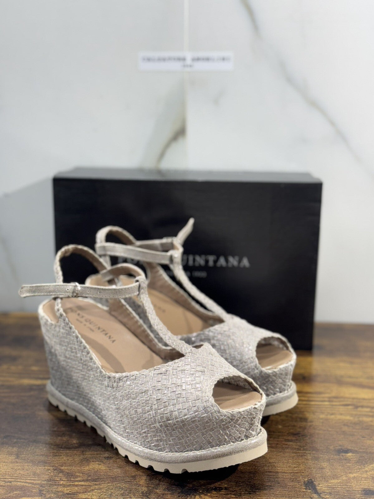 Pons Quintana Sandalo Donna Pelle Sasso Handmade Zeppa 40