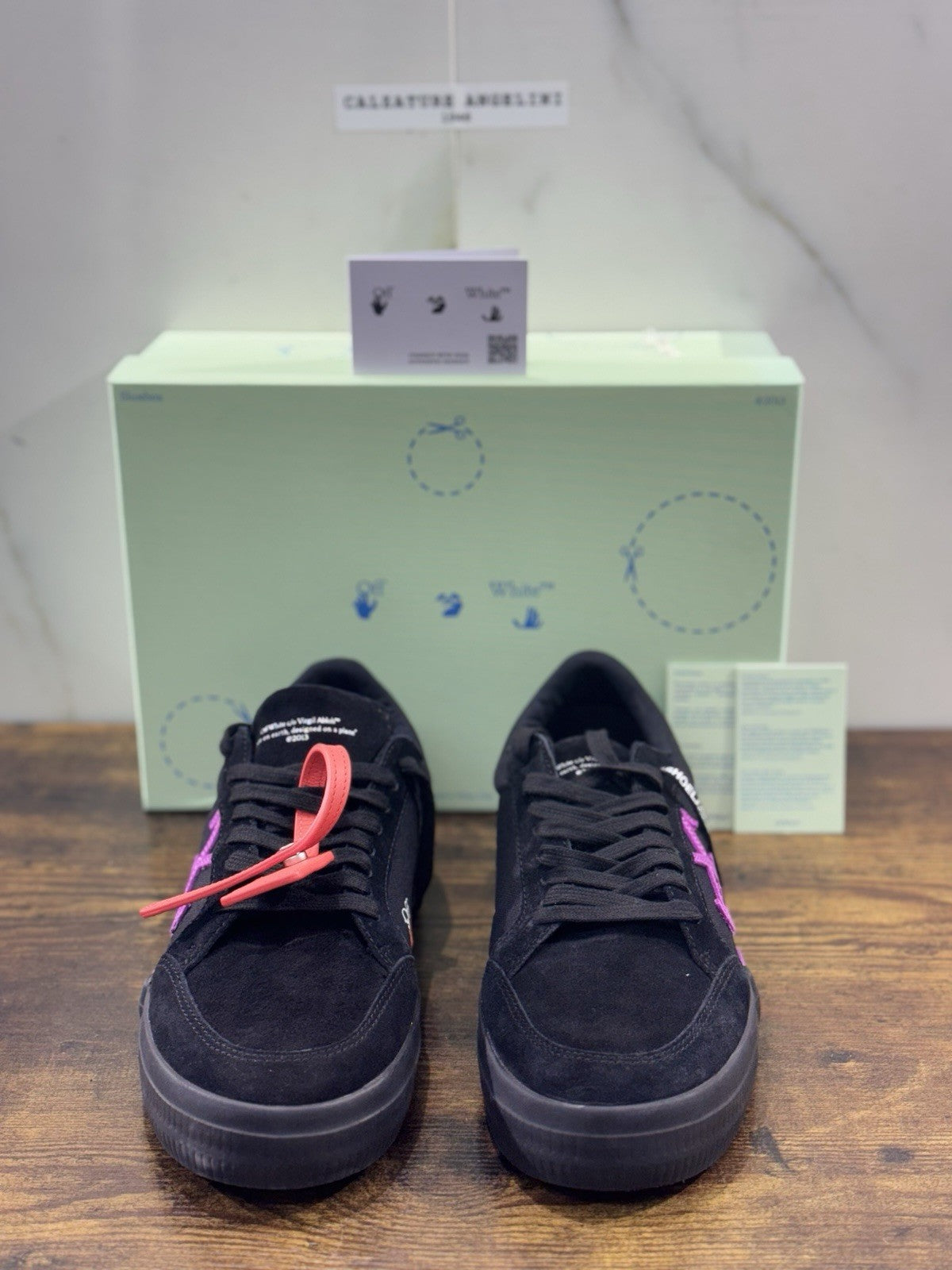 Off -white Virgil Abloh Low Vulcanized Sneakers Black Purple Icon Uomo 41