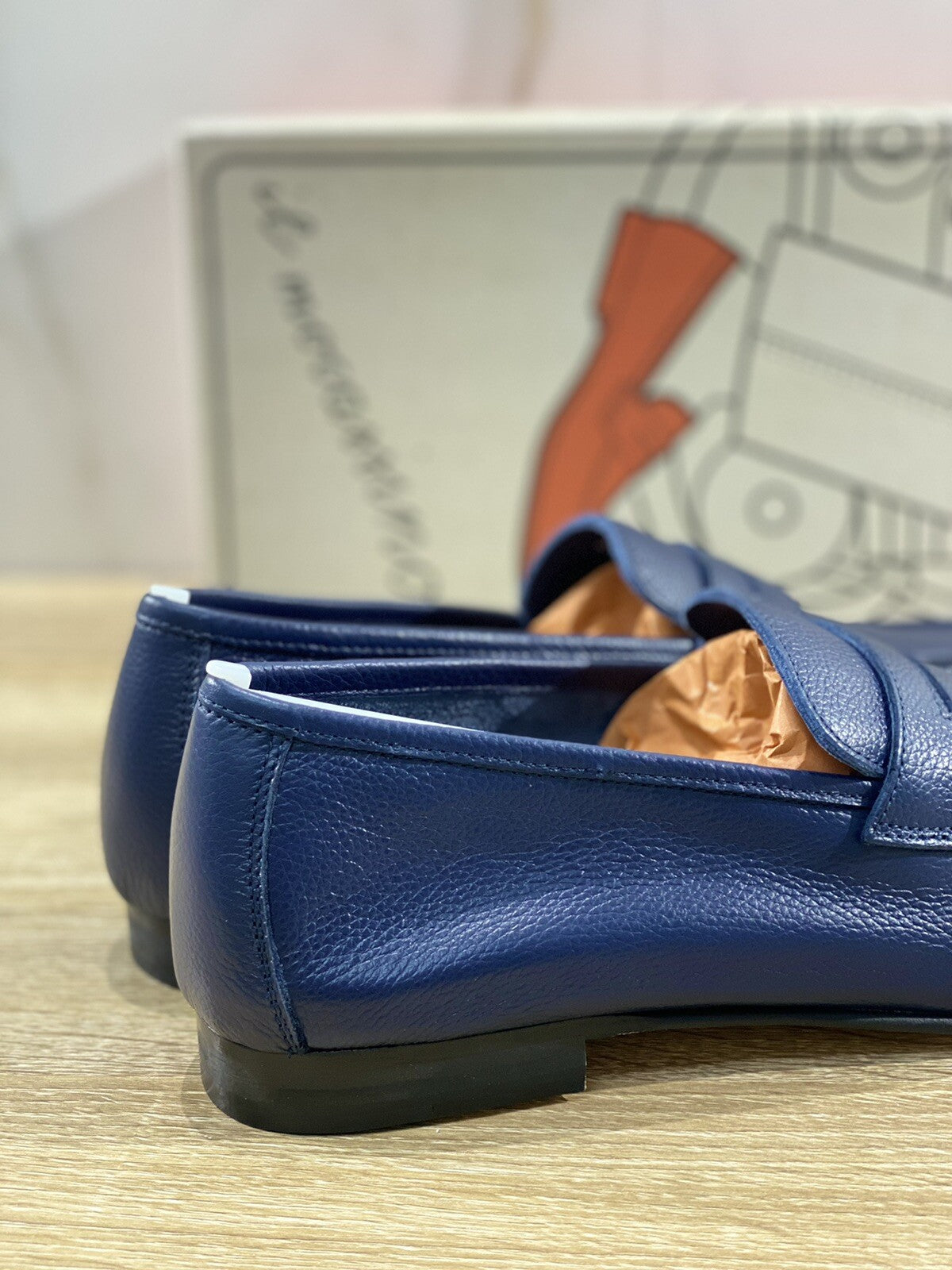 Il Mocassino Scarpa Uomo Tasca In Pelle Blu Luxury Men Shoes 45