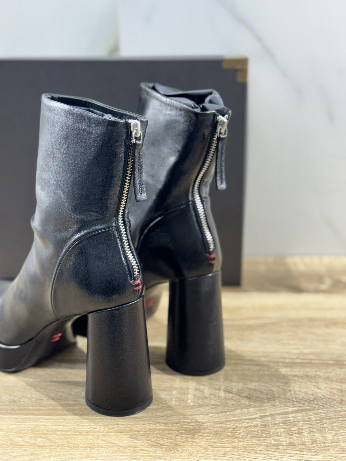 HALMANERA Tronchetto Donna Lara Pelle Nera Con Tacco Casual Handmade Boot 40