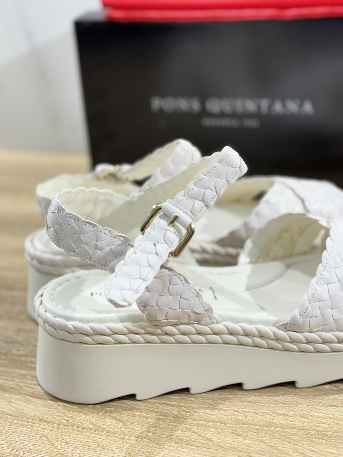 Pons Quintana Sandalo Donna Alexia Pelle Bianco Handmade Zeppa 40